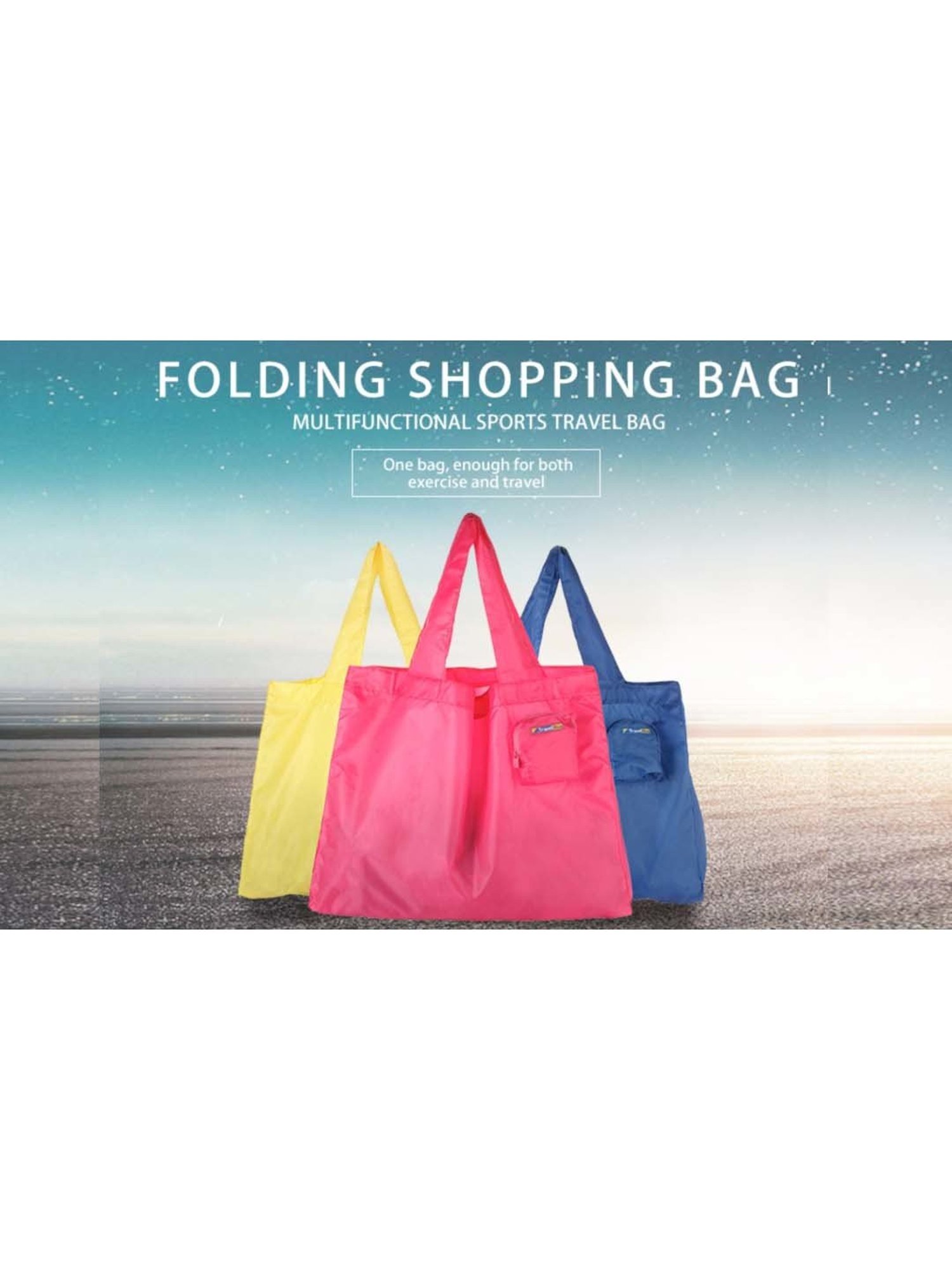 Travel Blue Pink Solid Medium Foldable Tote Handbag