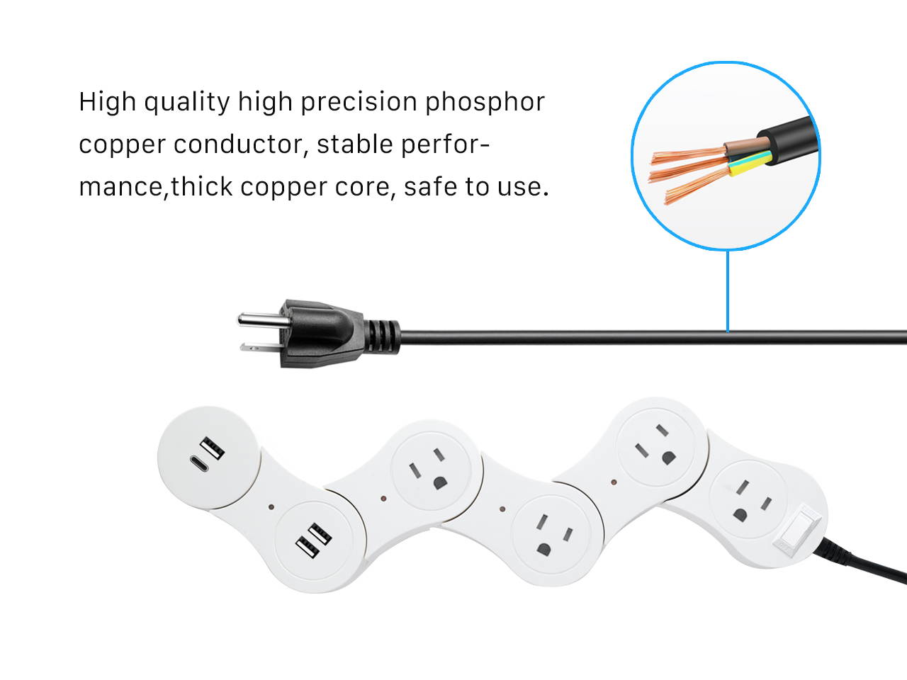 EDu Pivot Smart Power Strip Samrt Charger Five Smart Sockets Work with Amazon Alexa / Echo/ Dot / Tap, Smart Power Strip No Hub Required,with Ordinary Head Module 3xSmart module USB charging Module