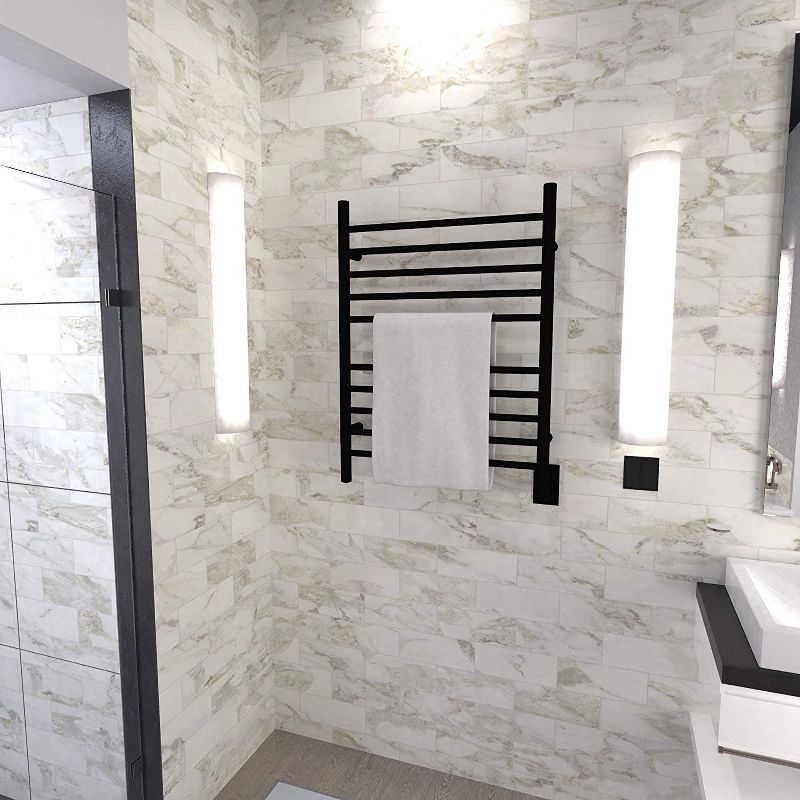 Amba RWH-SMB Radiant Straight 10 Bar Plug In Corded Heated Bathroom Rack Towel Warmer for Bathroom or Laundry Room, Matte Black