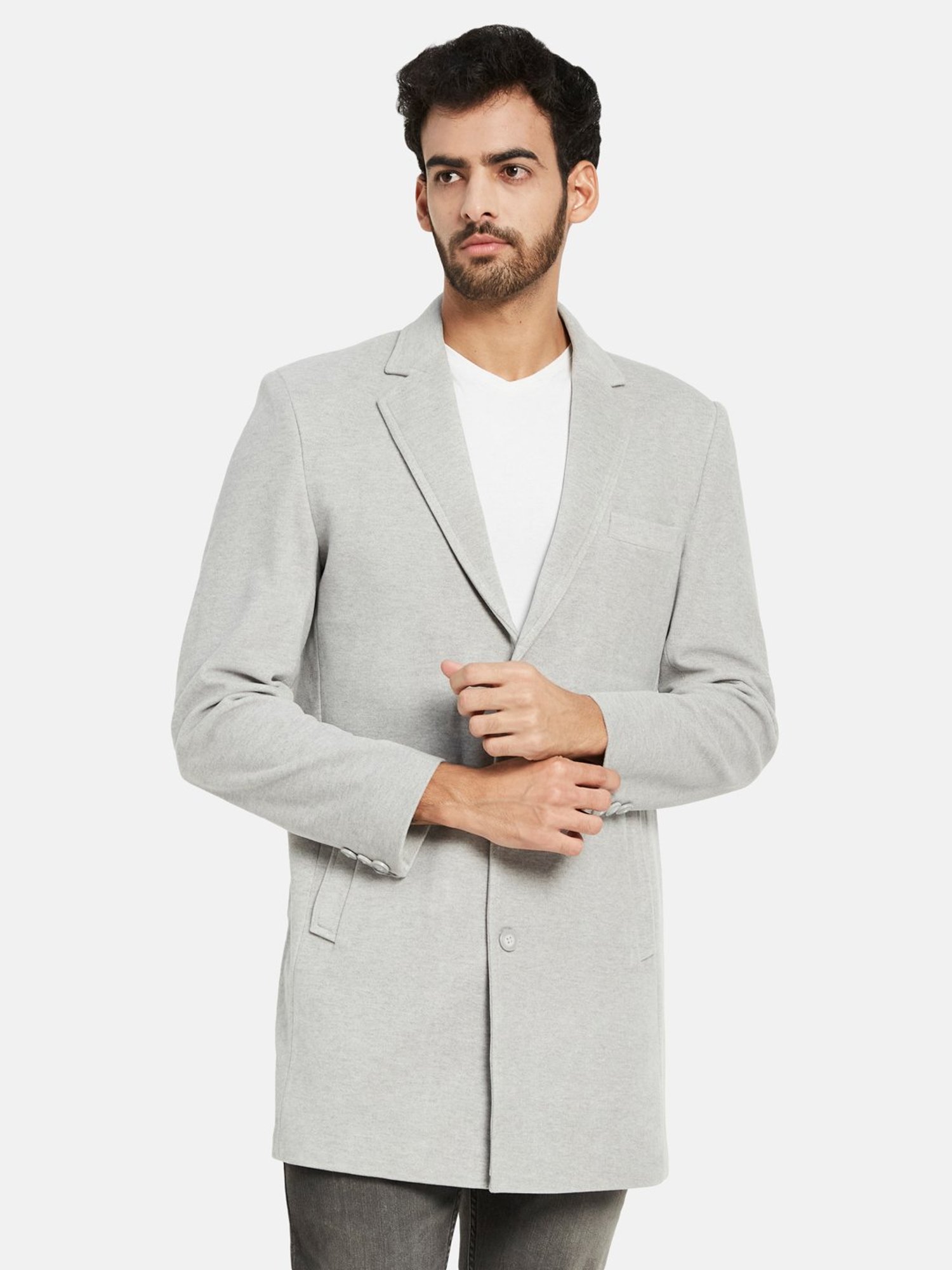 METTLE Light Grey Regular Fit Notch Lapel Overcoat