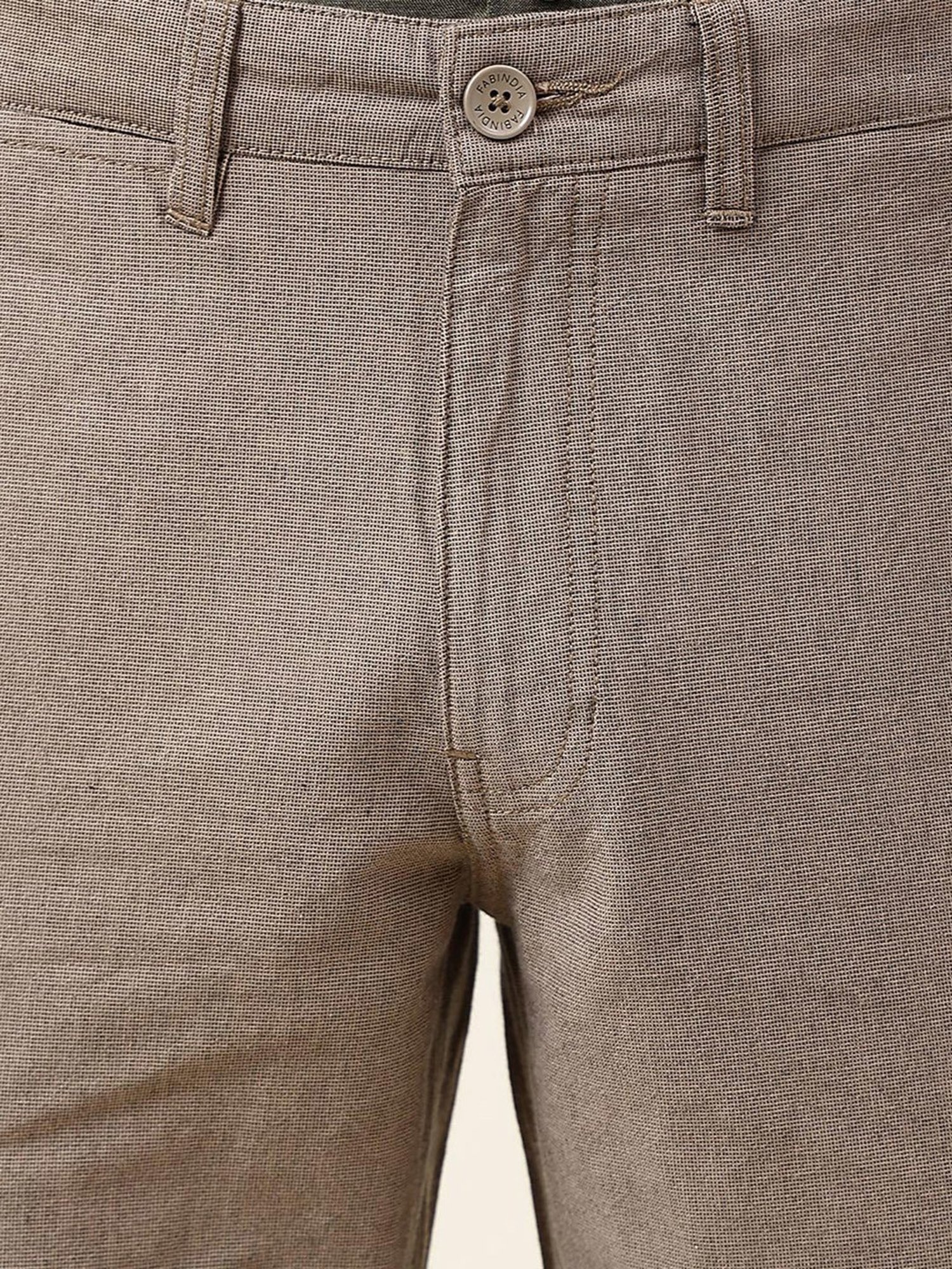 Fabindia Light Beige Comfort Fit Flat Front Trousers