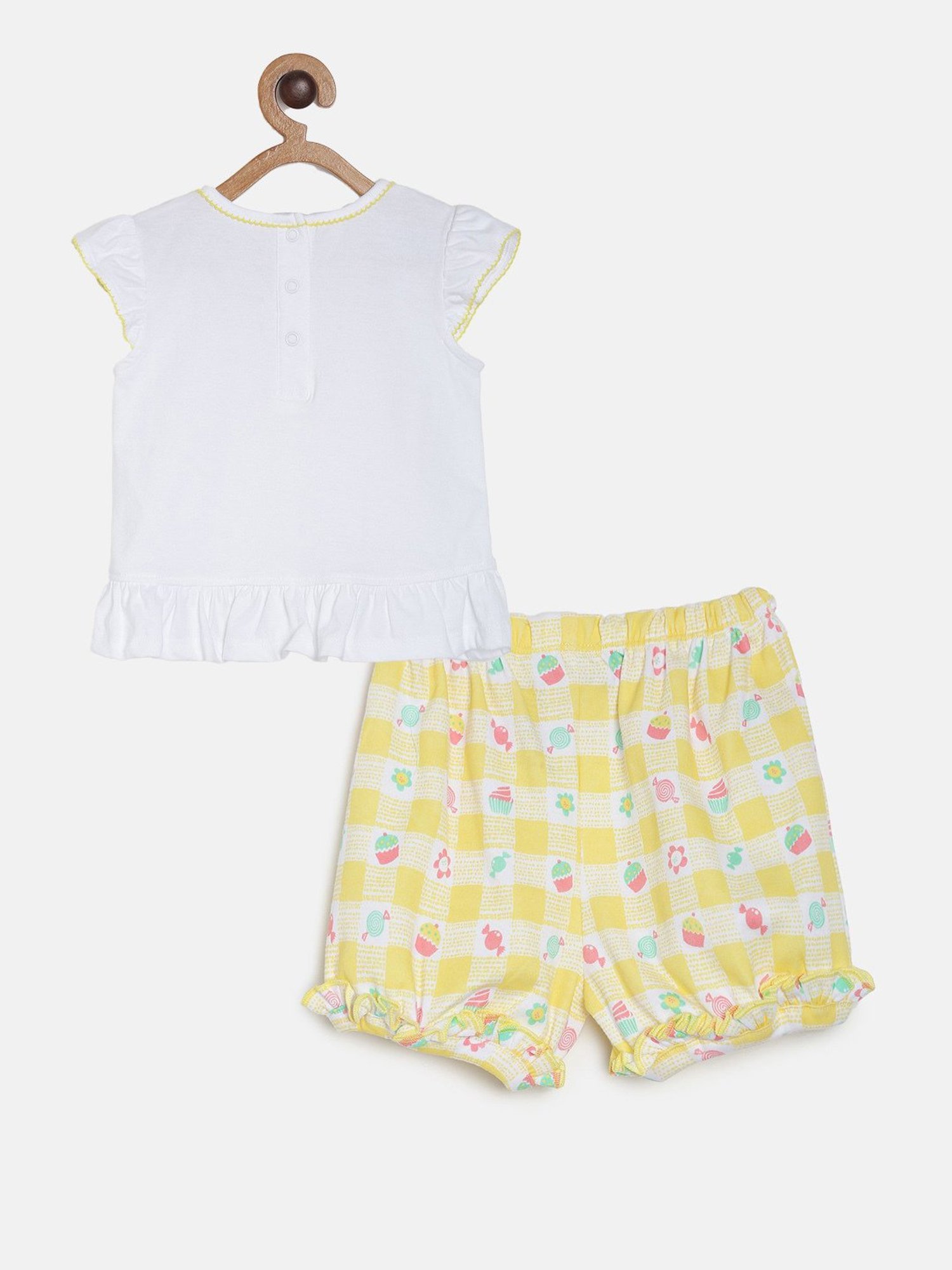 MINIKLUB Kids White & Yellow Printed Top with Shorts