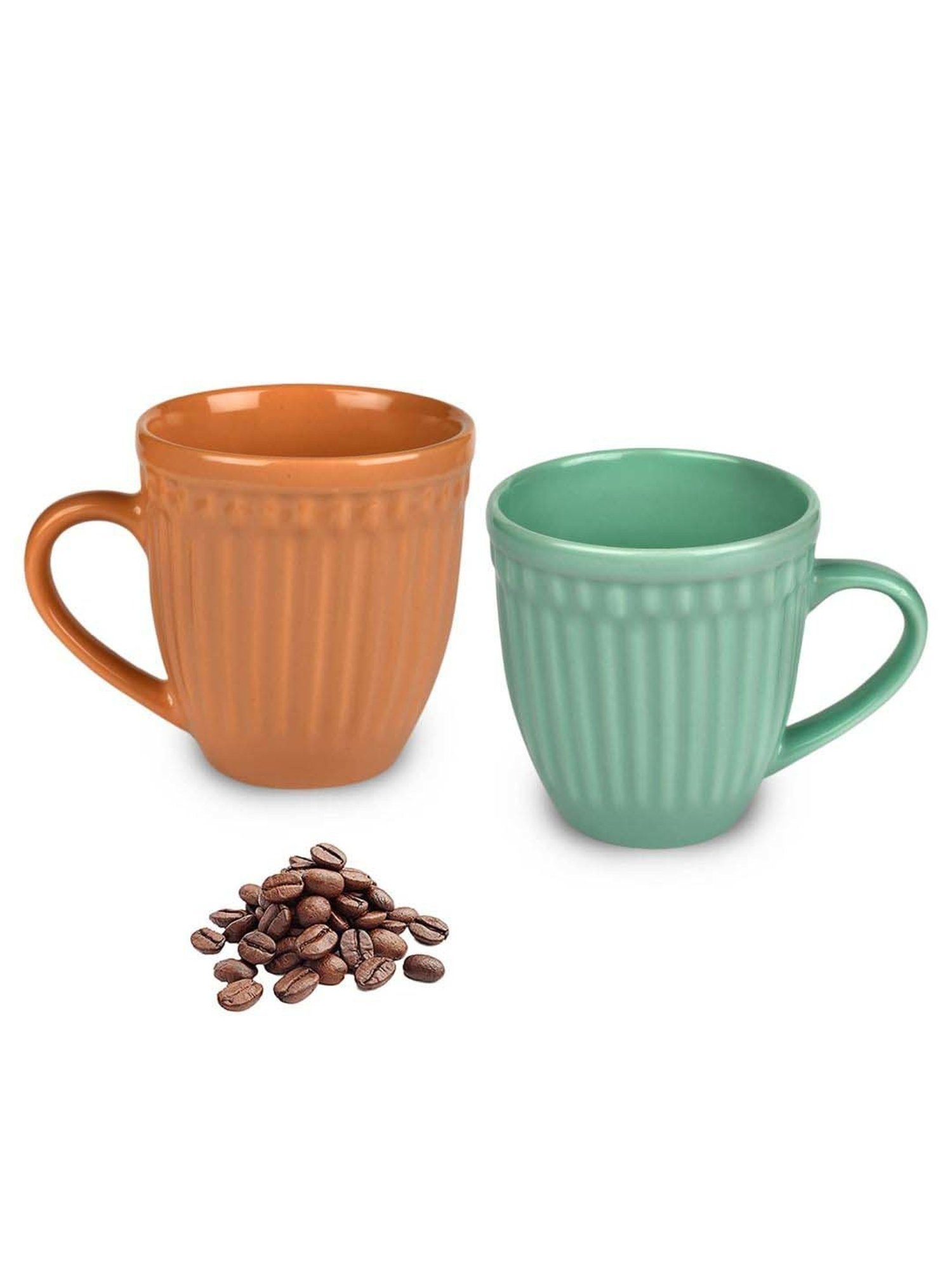 Urban Chef Brown & Green Ceramic Handcrafted Microwave Safe Tea Cup - Set of 2