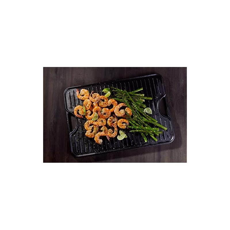 Rectangular Cast Iron Double Burner Griddle Seasoned with 100% Kosher Certified Non-GMO Flaxseed Oil, 20 x 14 Inch, Black