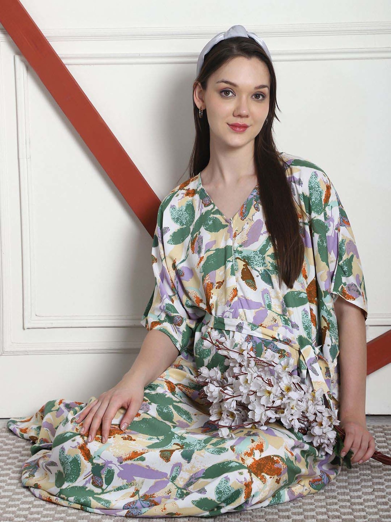 Secret Wish Multi Rayon Floral Straight Kaftan