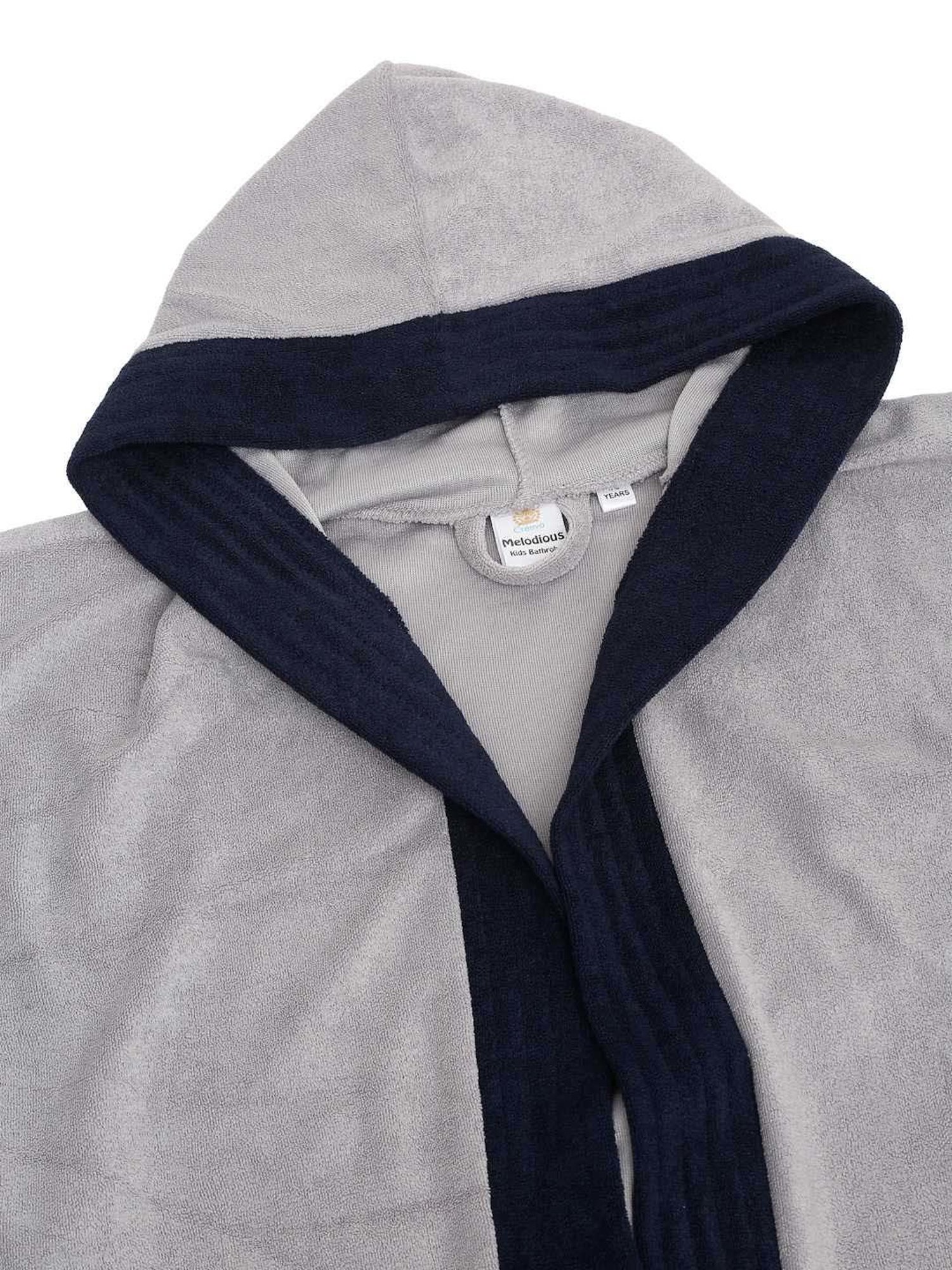 Creeva Melodious Grey & Navy Micro Terry 225 GSM Kids Hooded Bathrobe 6-7 Years With Pocket