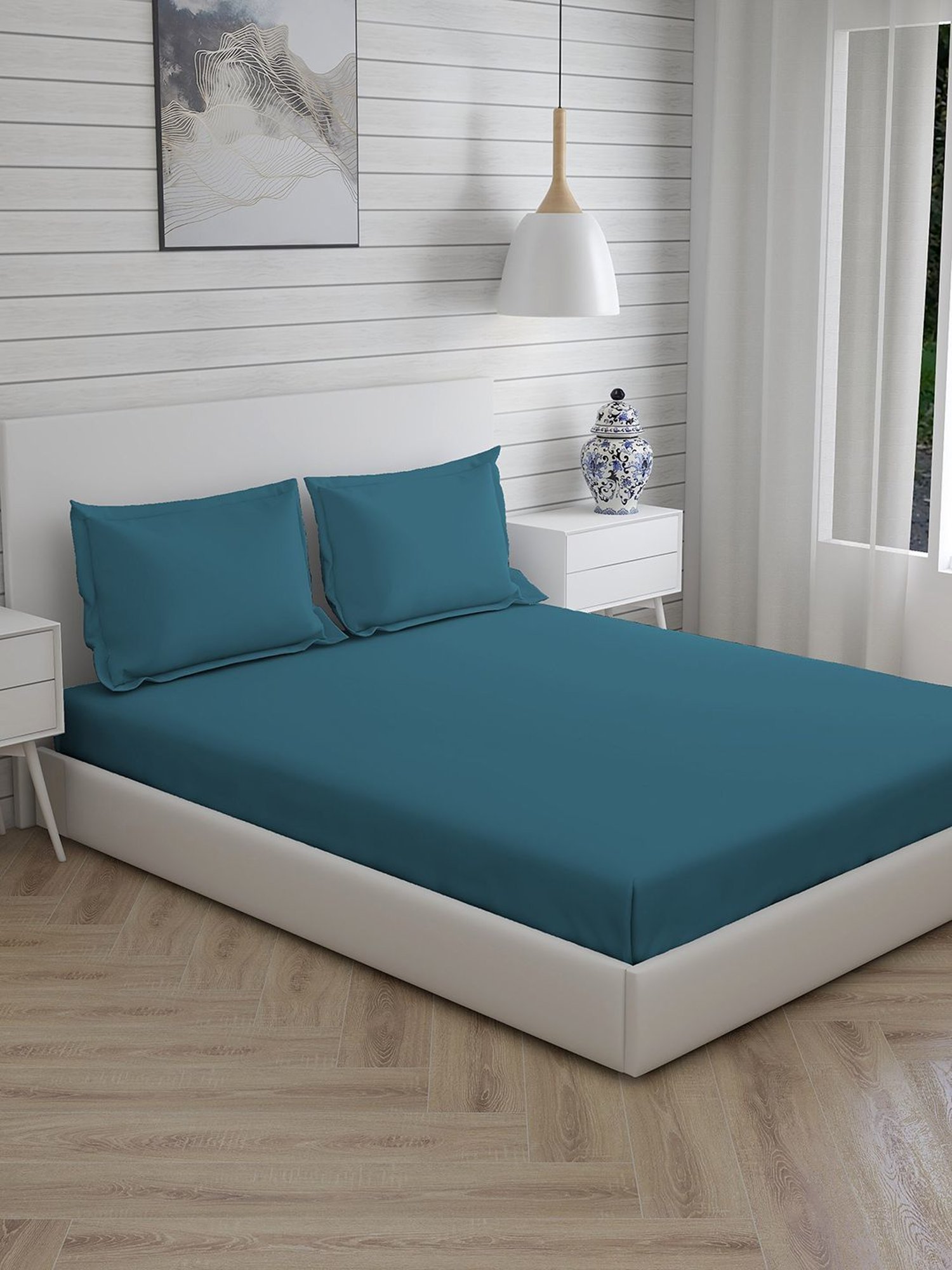 Boutique Living Kalpavriksha Printed Blue 300 TC Cotton King Bed Sheet with 2 Pillow Covers