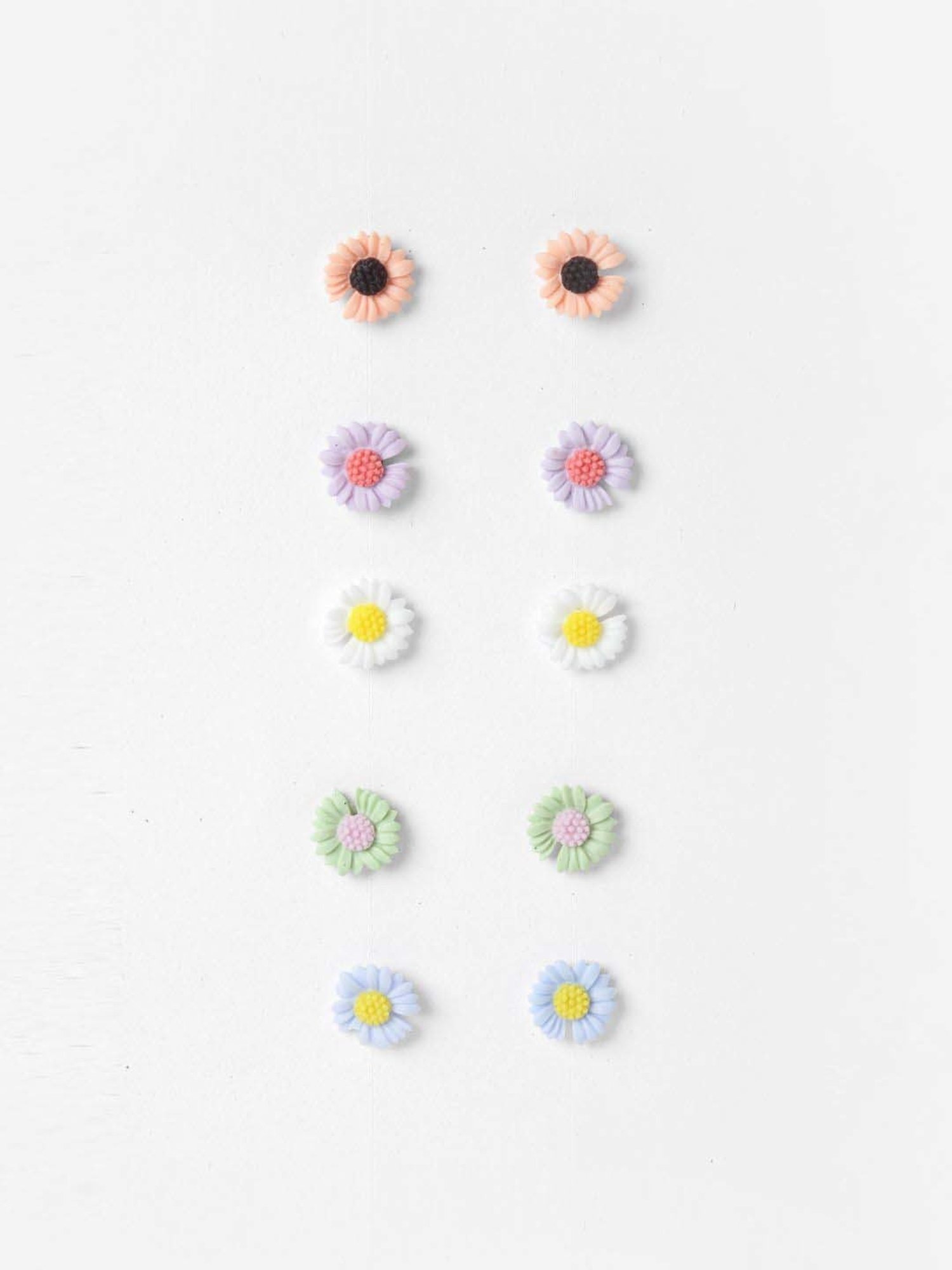 VOGUE Panash Silver-Toned Floral Shaped Stud Earrings - Set of 9