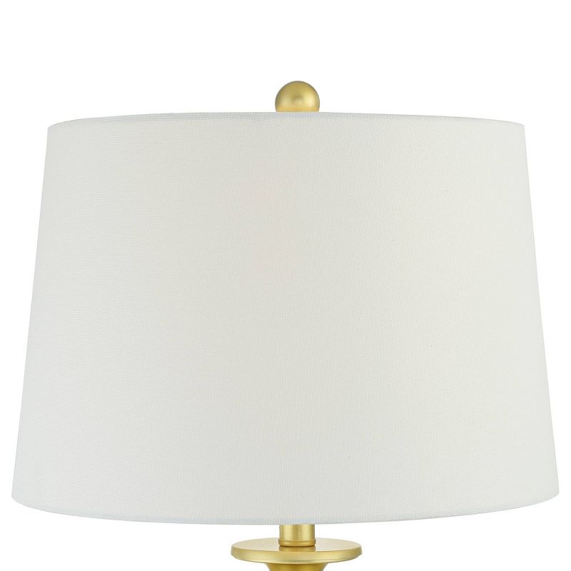 Regency Hill Mid Traditional Glam Style Table Lamps Set of 2 Pedestal Gold Ribbed Glass White Drum Shade Living Room Bedroom House