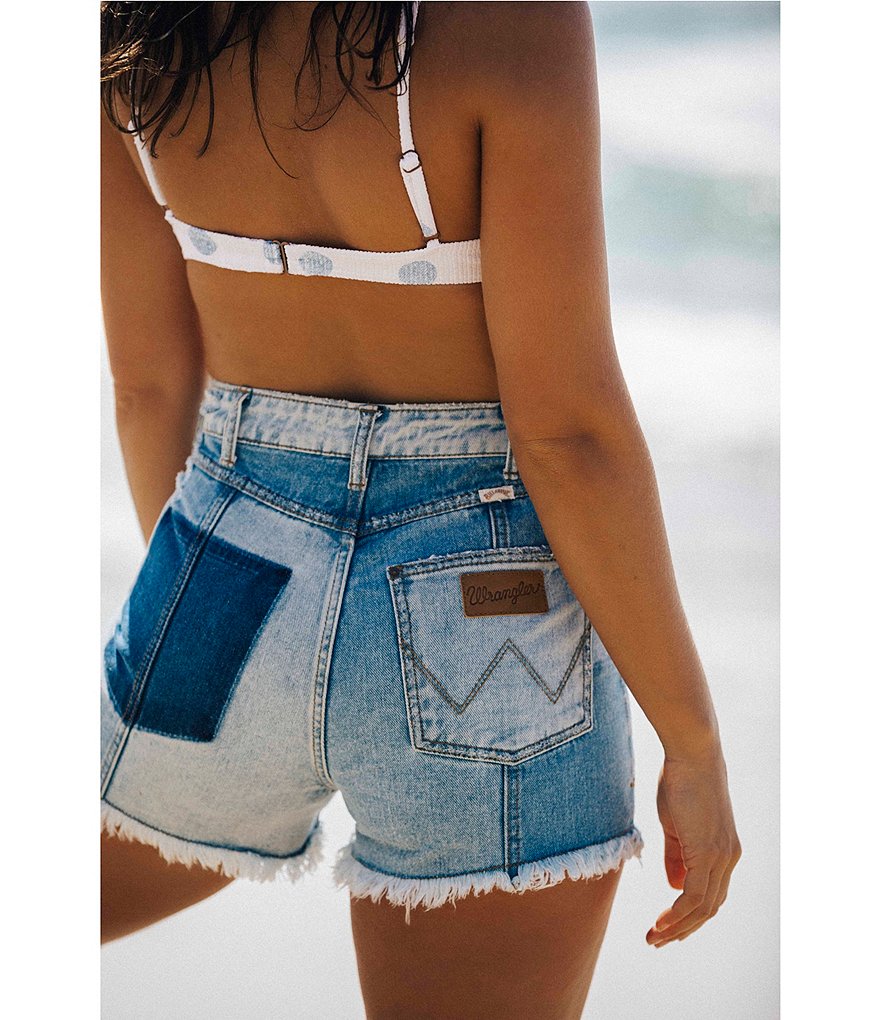 Billabong x Wrangler Sun Up Color Block Five-Pocket Cut-Off Denim Shorts