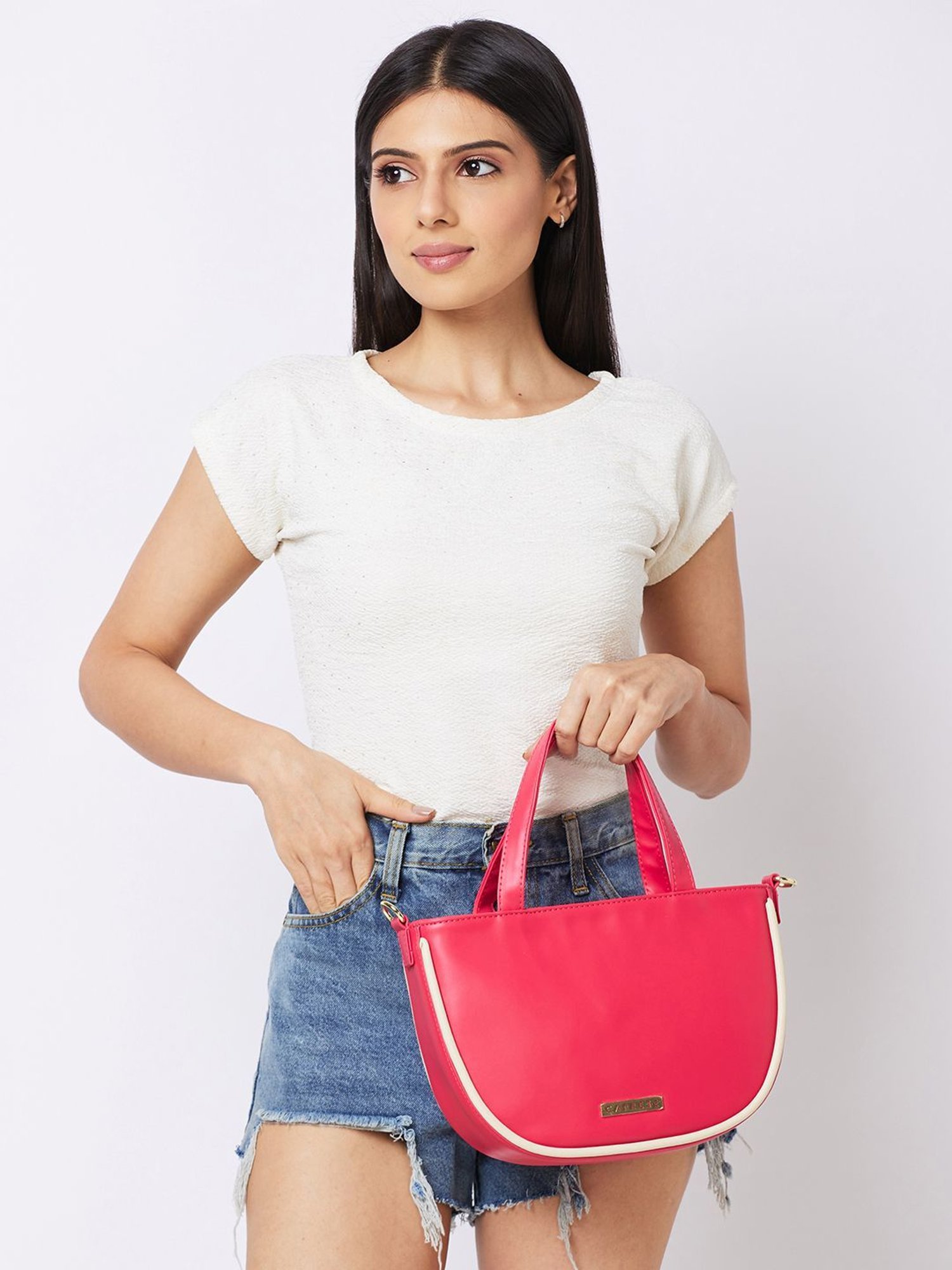 Caprese Magenta Solid Medium Handbag