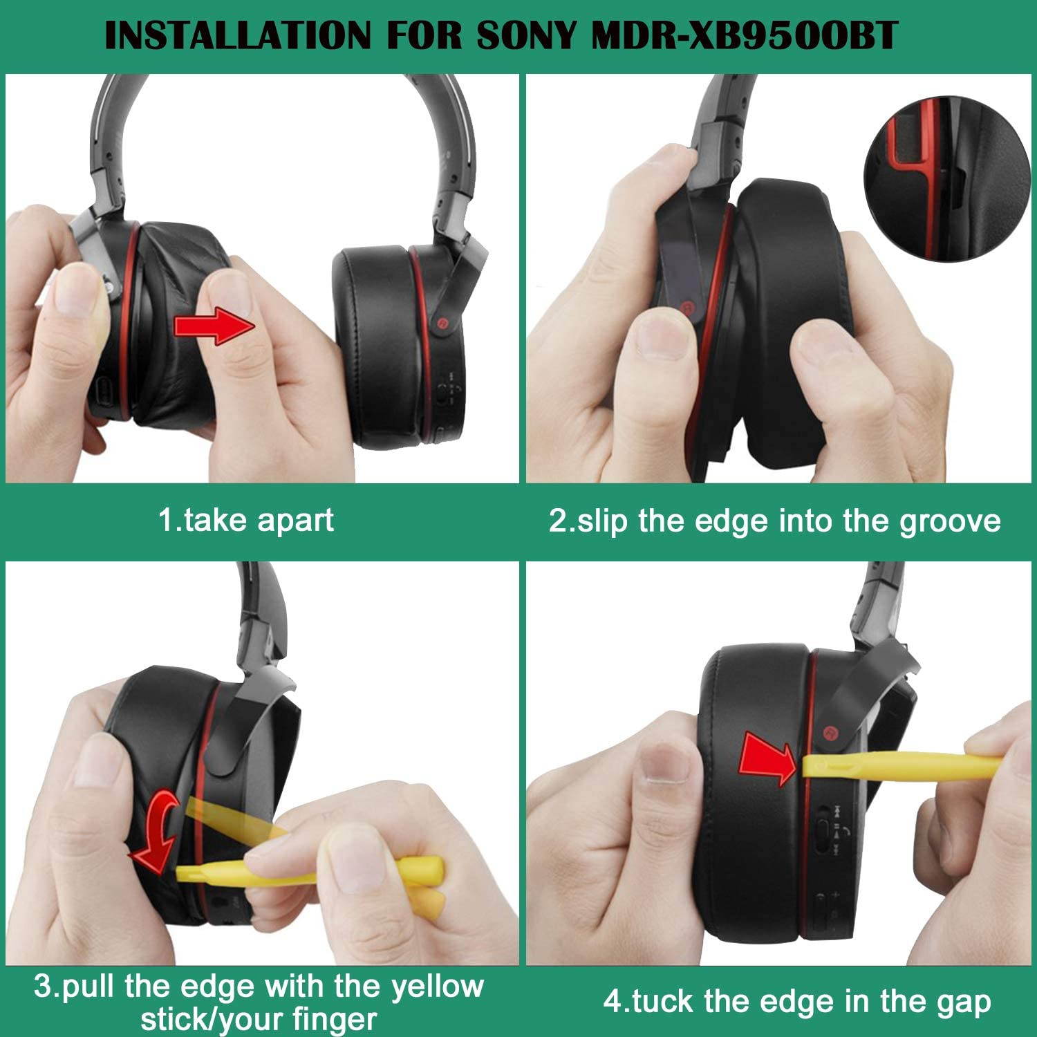 Replacement Ear Pads Earpads Cup Cover Memory Foam Cushion for Sony MDR-XB950BT XB950B1 XB950N1 XB950AP Bluetooth Wireless Headphones, 2 Pieces