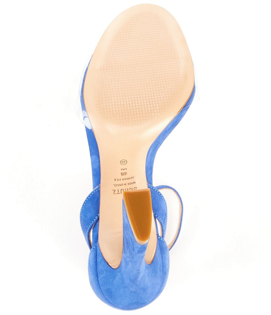 Schutz Kristy Suede Clear Vinyl Ankle Strap Dress Sandals