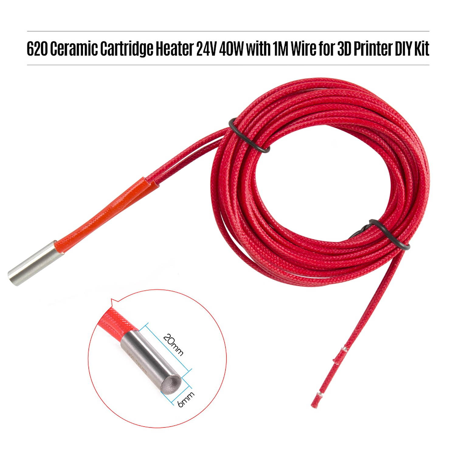Creality 3D Ceramic Cartridge Heater 24V 40W 620 with 1M Wire for 3D Printer DIY Kit