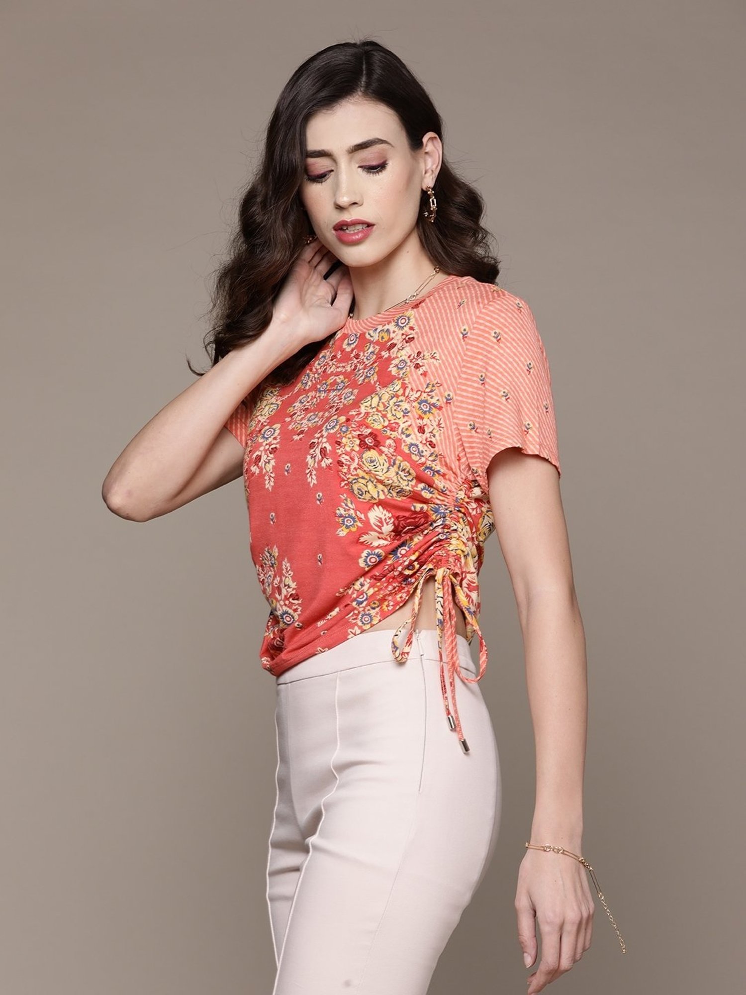 Label Ritu Kumar Pink Floral Crop Top