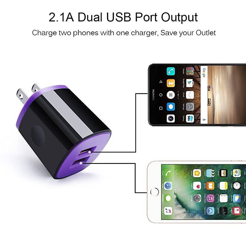 Wall Charger Adapter Charger Brick  5 Pack 21A Dual Port USB Cube Block Wall Charger Plug Compatible for iPhone 11 Pro Max XR XS X 8 7 6 Plus iPad Samsung LG Moto Android Phone Kindle