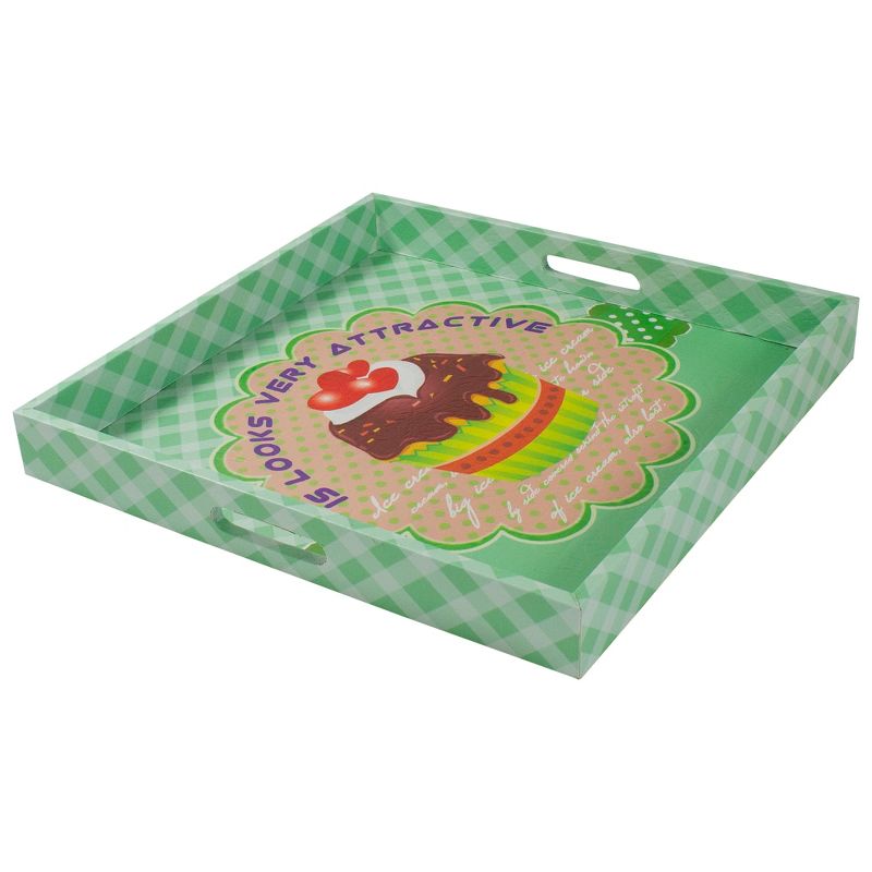 Northlight Set of 3 Cupcake Theme Square Wooden Serving Trays 16 - Green/Brown