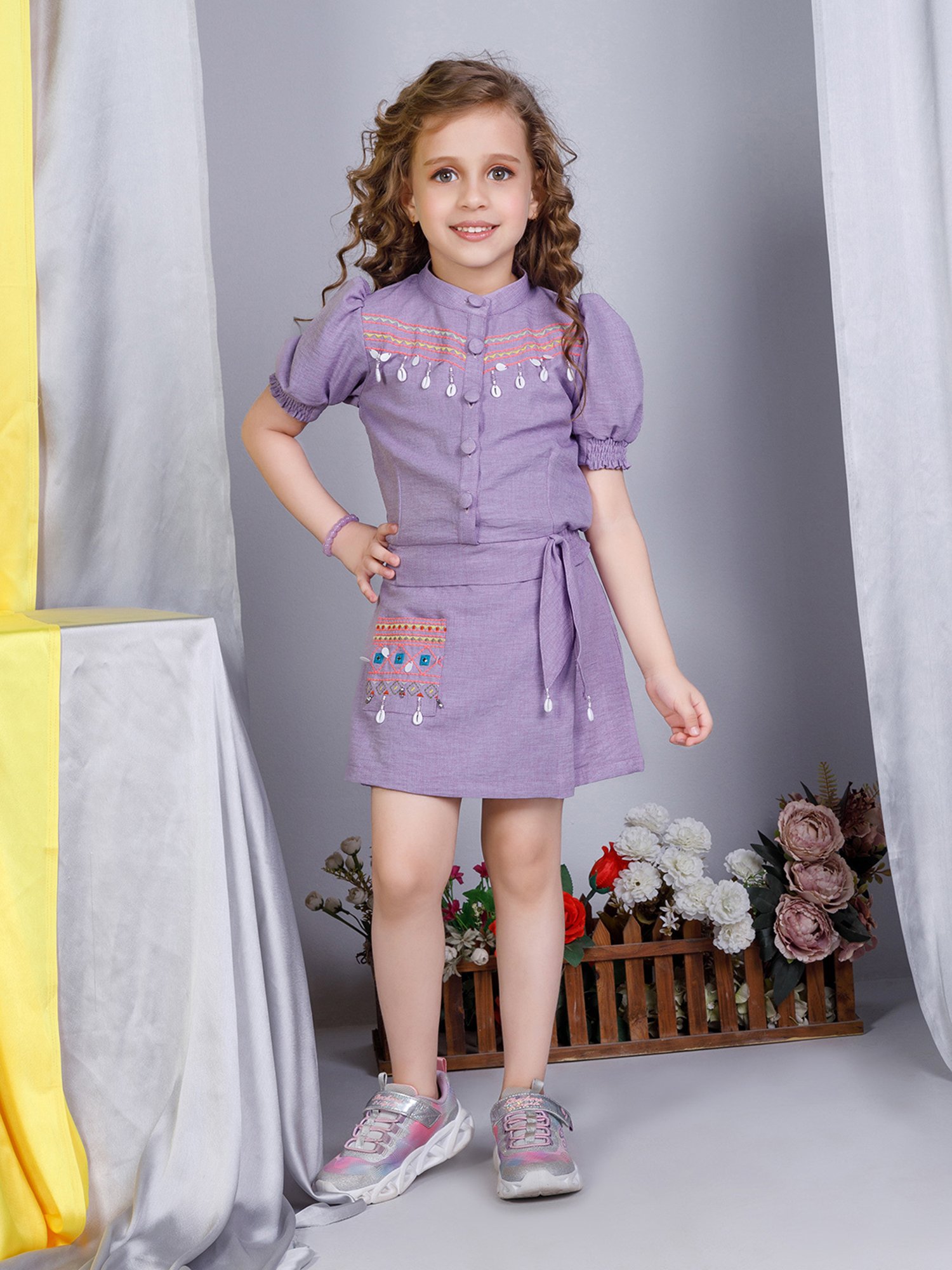 Peppermint Kids Purple & White Floral Print Top with Culottes