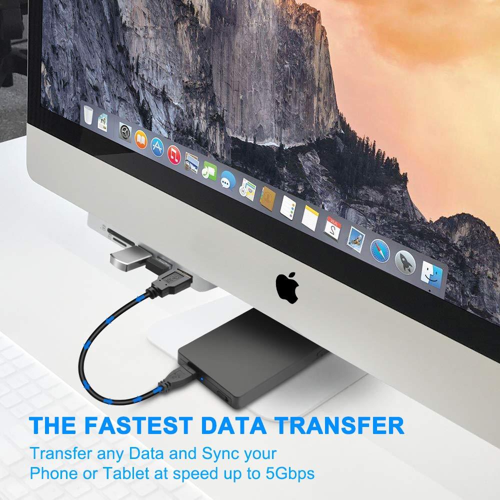 Rocketek iMac Hub Aluminum 3-Port USB 3.0 Hub Adapter with SD & Micro SD Card Reader Combo - Compatible with 2017 iMac and iMac Pro (Silver)