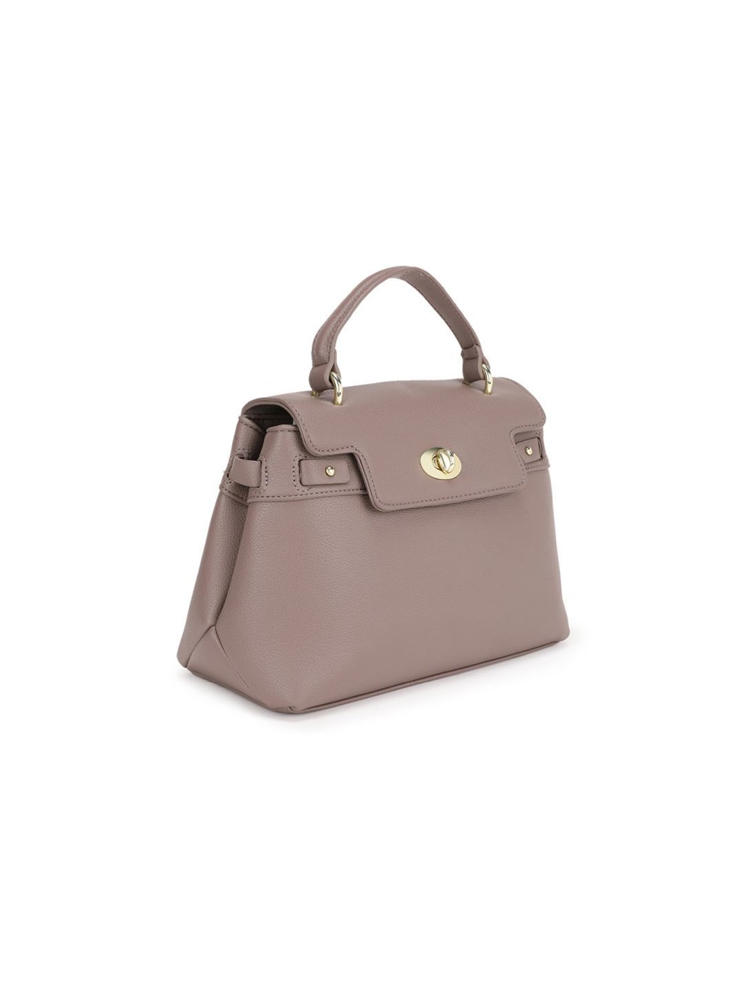 Tyra Lillian Taupe Solid Faux Leather Satchel Handbag