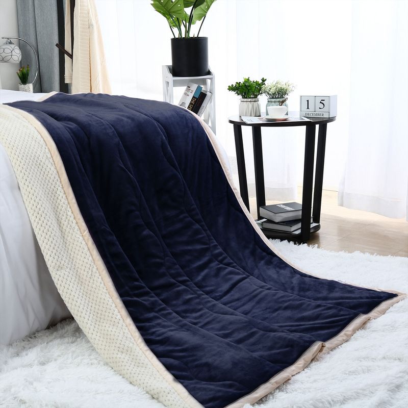 1 Pc Queen Faux Fur Lambswool Reversible Plaid Pattern Bed Blankets Purple  - PiccoCasa