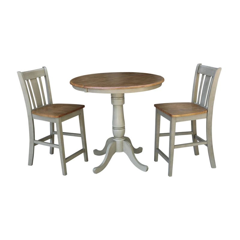 36" 2pc Carolyn Round  Extendable Dining Table with San Remo Counter Height Bar Stools Hickory Brown - International Concepts