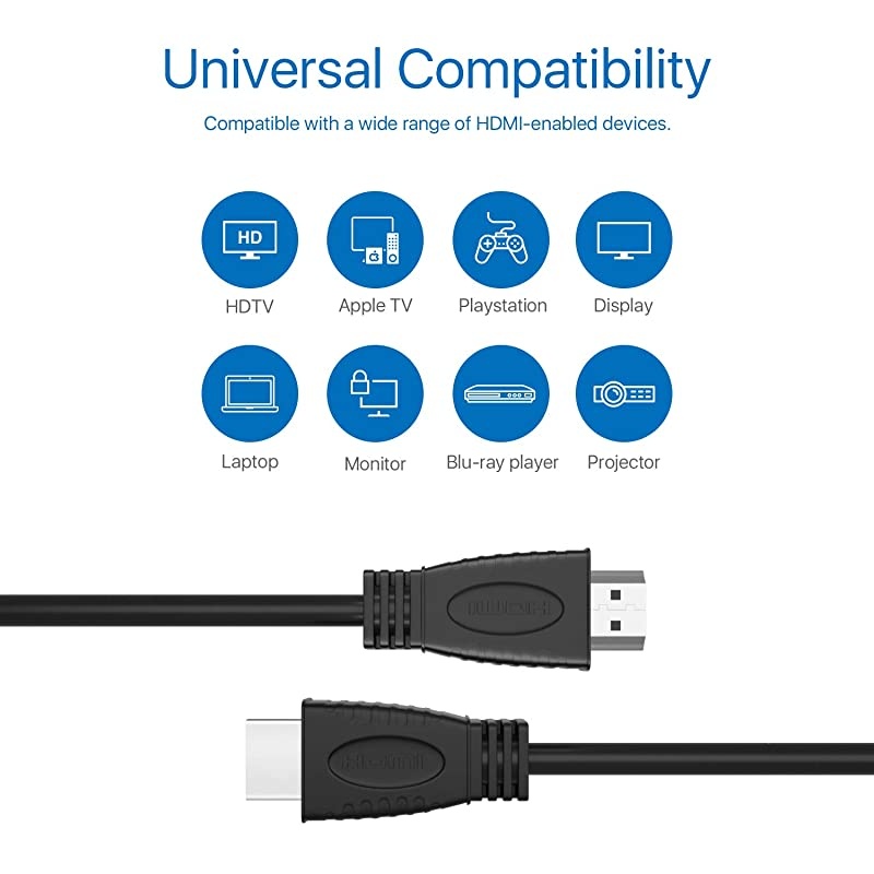 4K HDMI Cable HD 6FT(2m), 4K HDR, 3D,2160P,1080P Silver Plated High Speed Audio Ethernet Cable, Compatible for UHD TV,Blu-ray,Xbox,PS4,PS3,PC,Fire TV