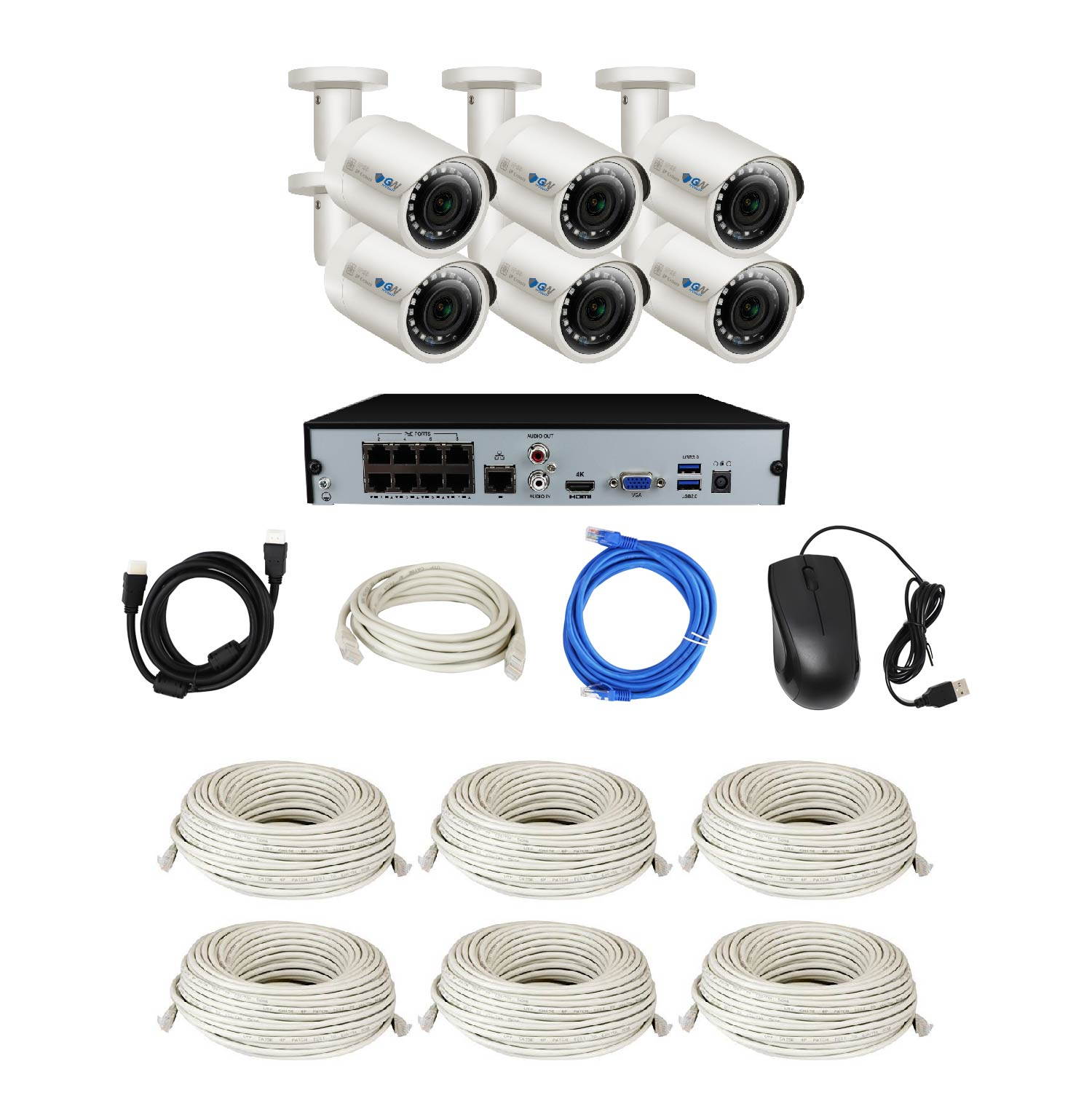 GW 8CH 4K H.265 NVR 5MP IP Security Camera System with (8) x IP PoE 1920P 5 Megapixels Outdoor/Indoor Wide Angle Microphone Bullet Cameras 100 Feet Night vision Motion Detection (2TB HDD)