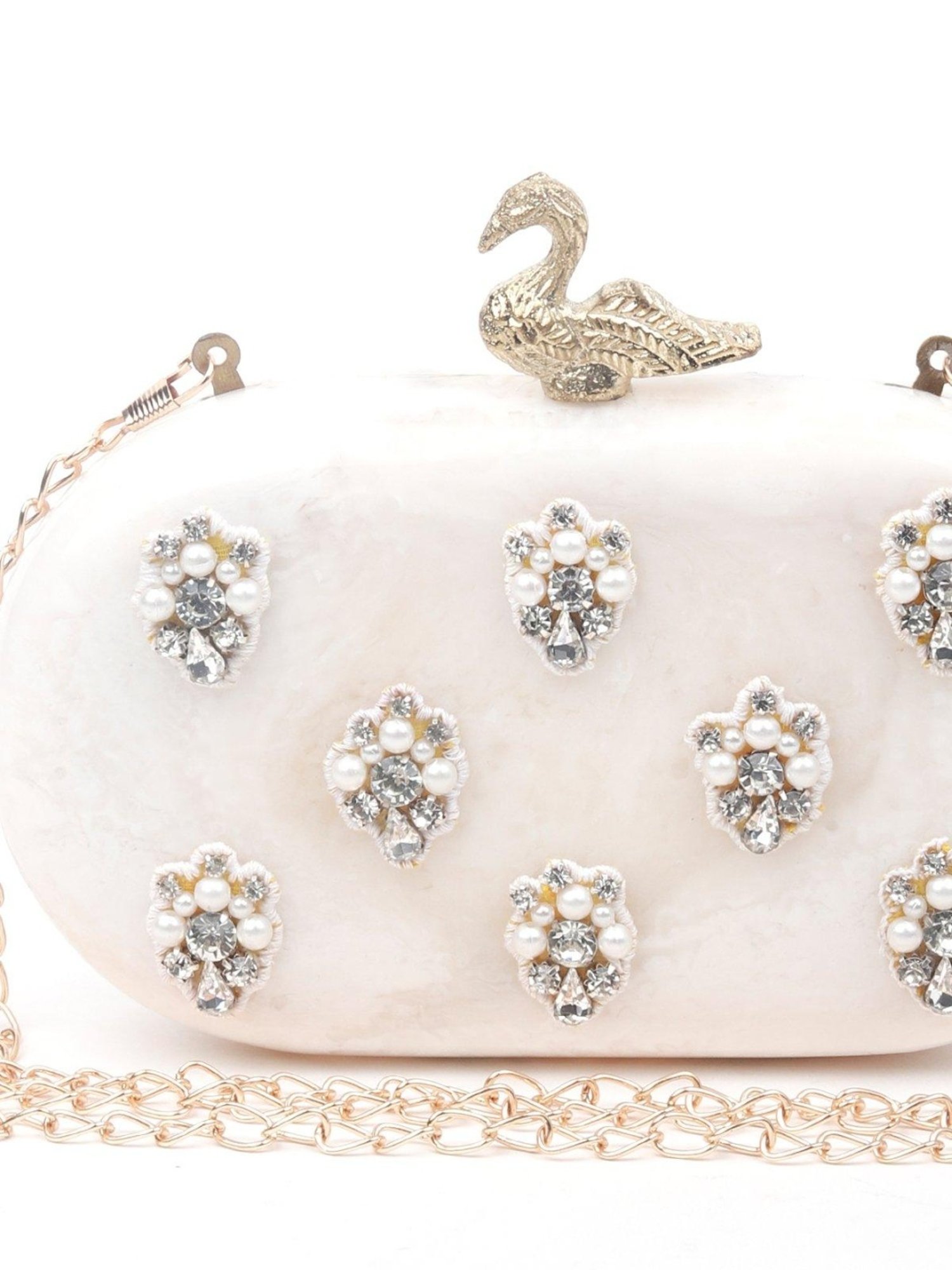 Odette White Embellished Sling Handbag