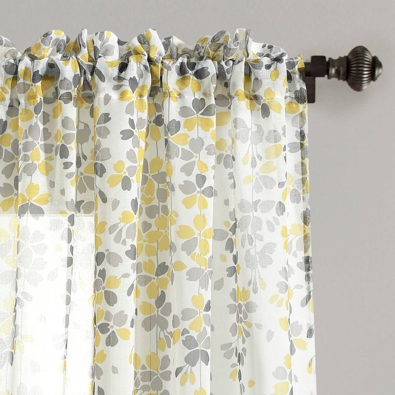 Set of 2 (84"x38") Weeping Flower Sheer Window Curtain Panels Yellow/Gray - Lush Décor