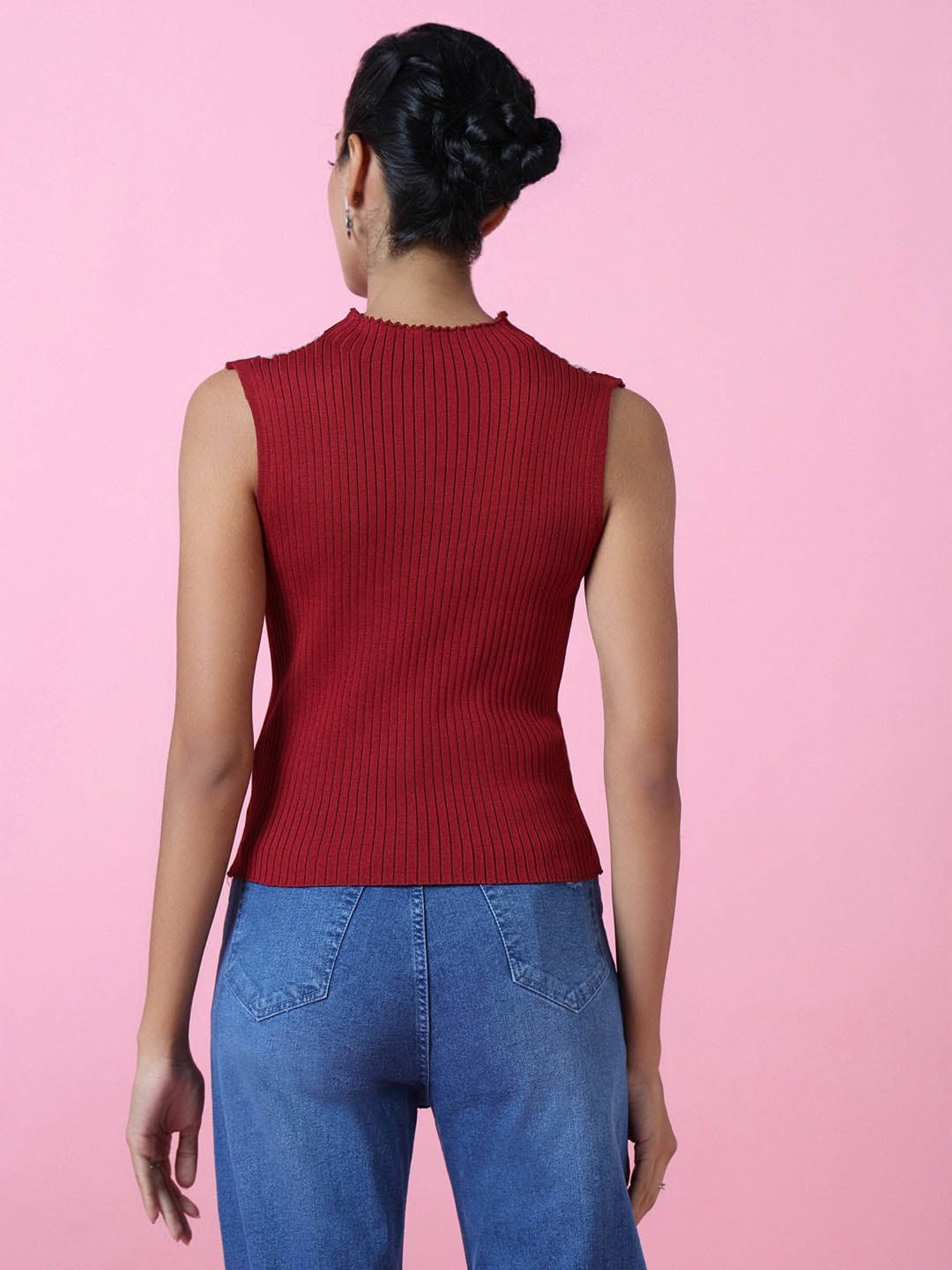 SHOWOFF Red Embellished Top