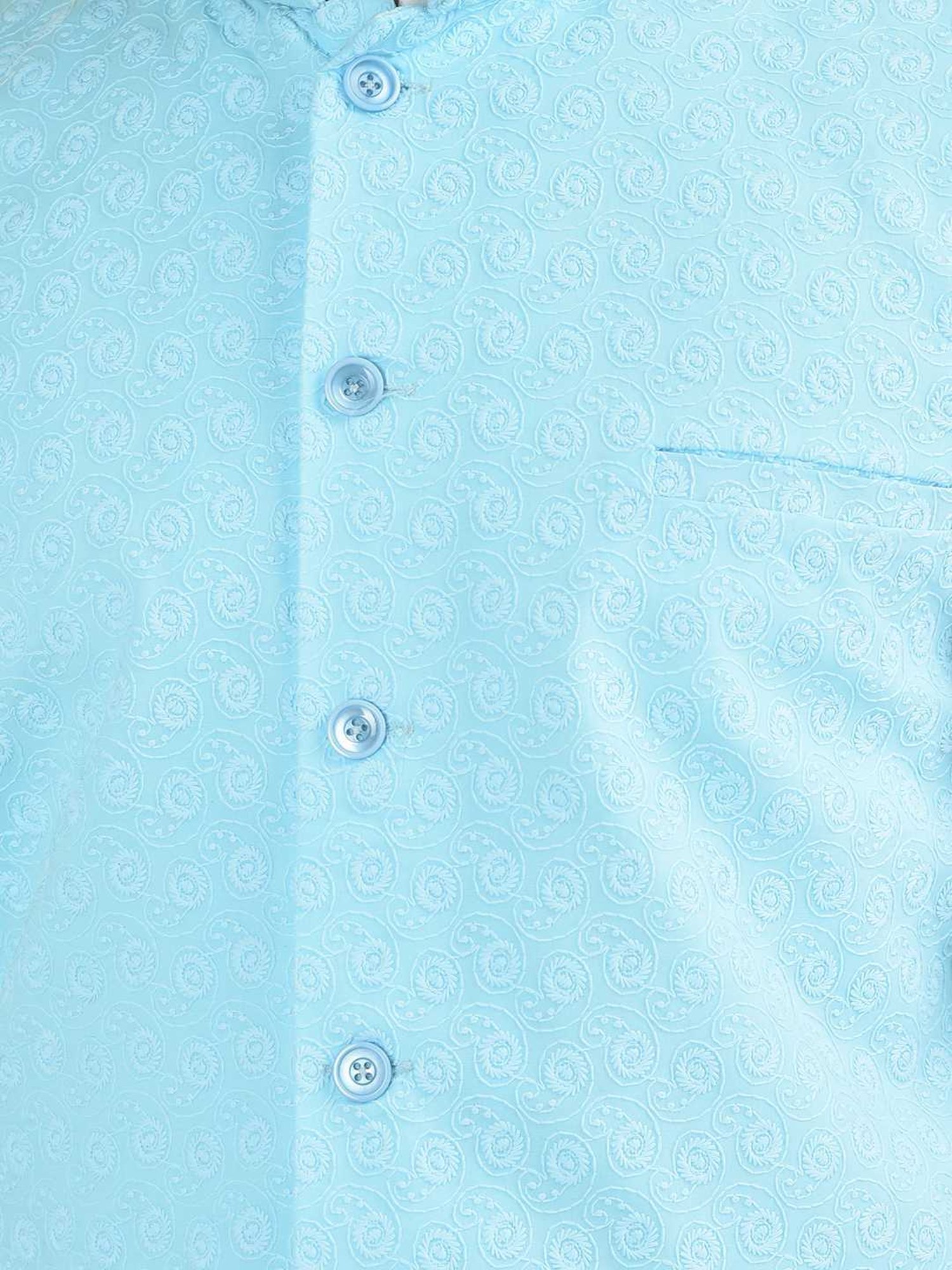 Deyann Blue & White Cotton Regular Fit Embroidered Kurta Set With Jacket