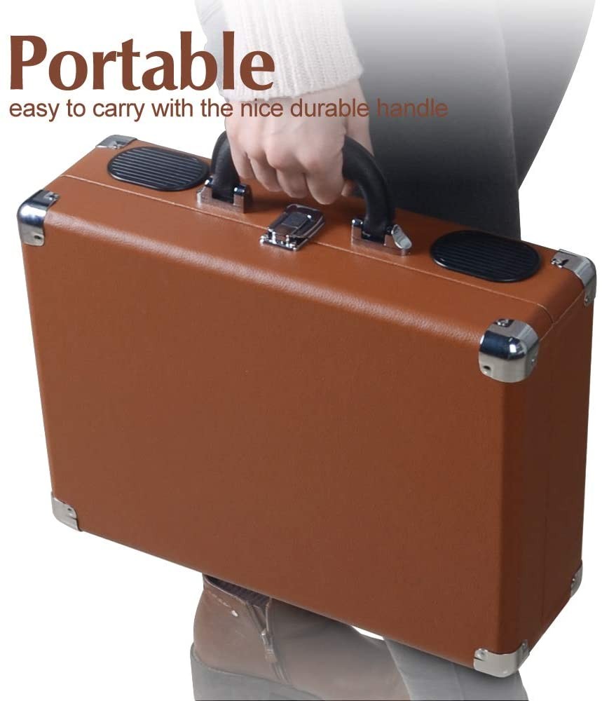 LP&No.1 Portable Suitcase Turntable with Stereo Speaker,3 Speeds Belt-Drive Vinyl Record Player Blue