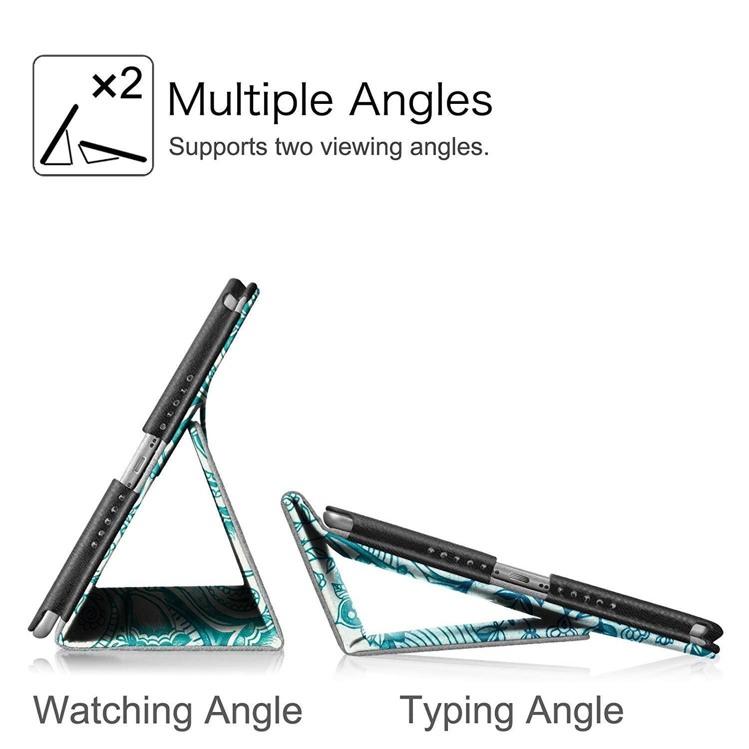 Fintie iPad 9.7 2018 / 2017, iPad Air 2, iPad Air Case - [Corner Protection] Premium Vegan Leather Folio Stand Cover, Auto Wake / Sleep for Apple iPad 6th / 5th Gen, iPad Air 1 / 2, Emerald Illusions