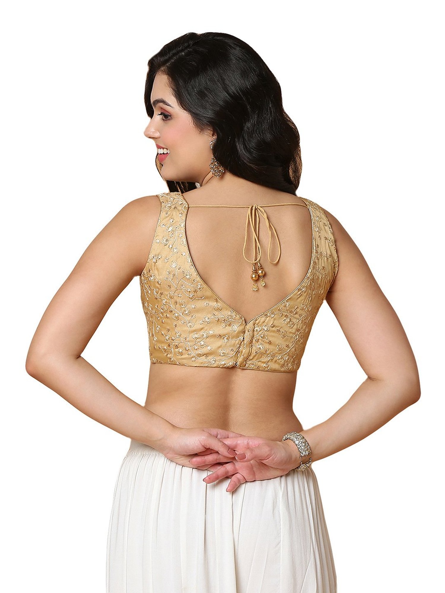 Salwar Studio Gold Embroidered Readymade Blouse