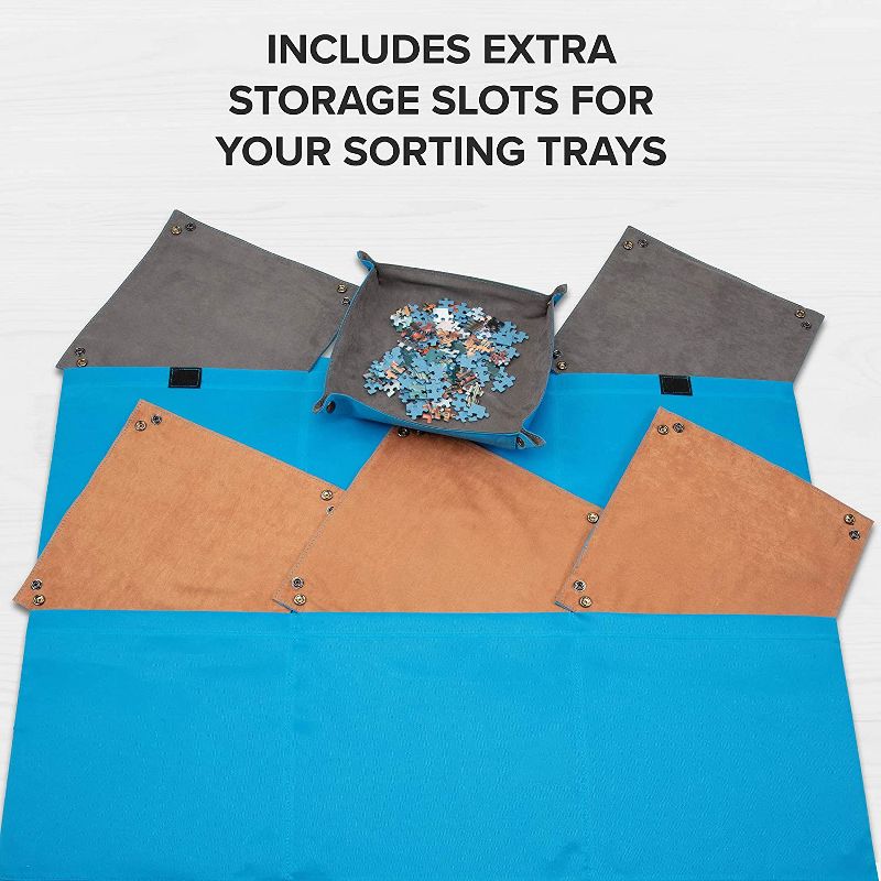 Jumbl 1500 Piece Puzzle Case | Portable Jigsaw Puzzle Caddy Set with Removable Non-Slip Felt Assembly Board, [6] 2-in-1 Sorting Trays & Storage Pockets, Carry Handle, Zipper Closure & Large Workspace