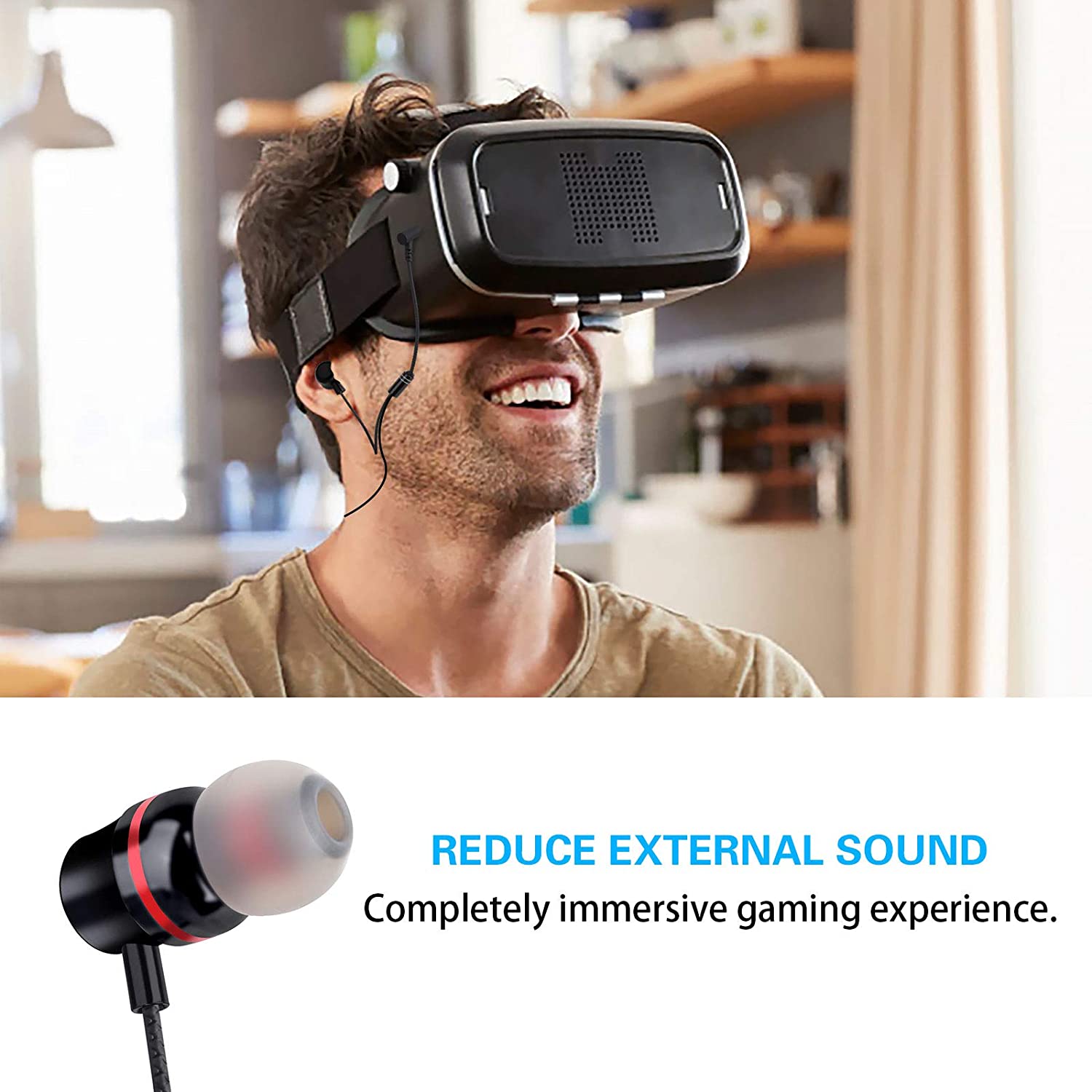 Headphones for Oculus Quest 2 VR Headset Noise-Isolating in-Ear Earphones with 3D 360 Degree Sound and Custom Silicone Earbuds Caps (White)