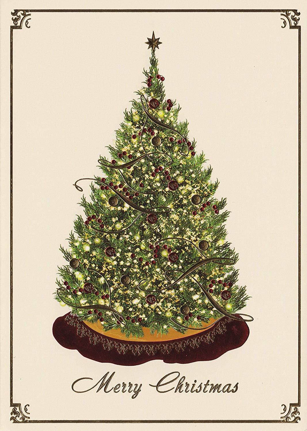 Masterpiece Studios Holiday Collection 16 Cards / 16 Foil Lined Envelopes, Elegant Tree