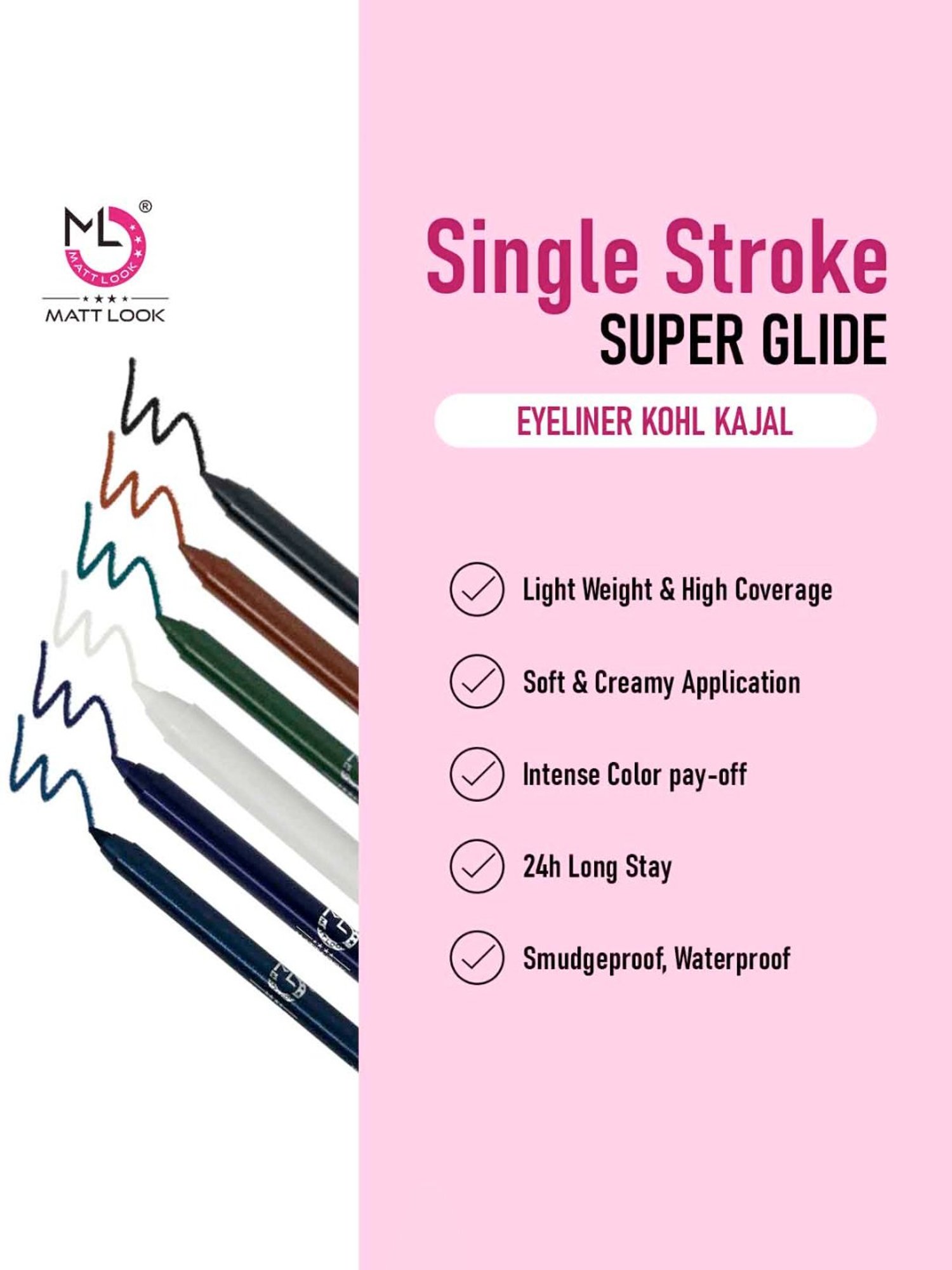 Matt Look Single Stroke Super Glide Eyeliner Kohl Kajal Deep Blue - 1.3 gm