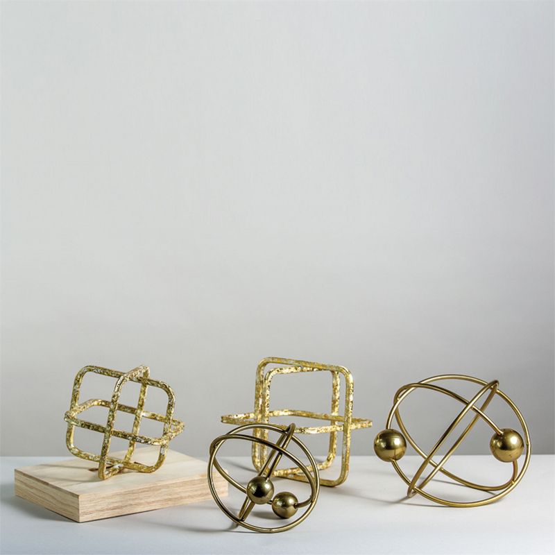 Small Distressed Gold Cube Metal Decorative Sculpture - Foreside Home & Garden