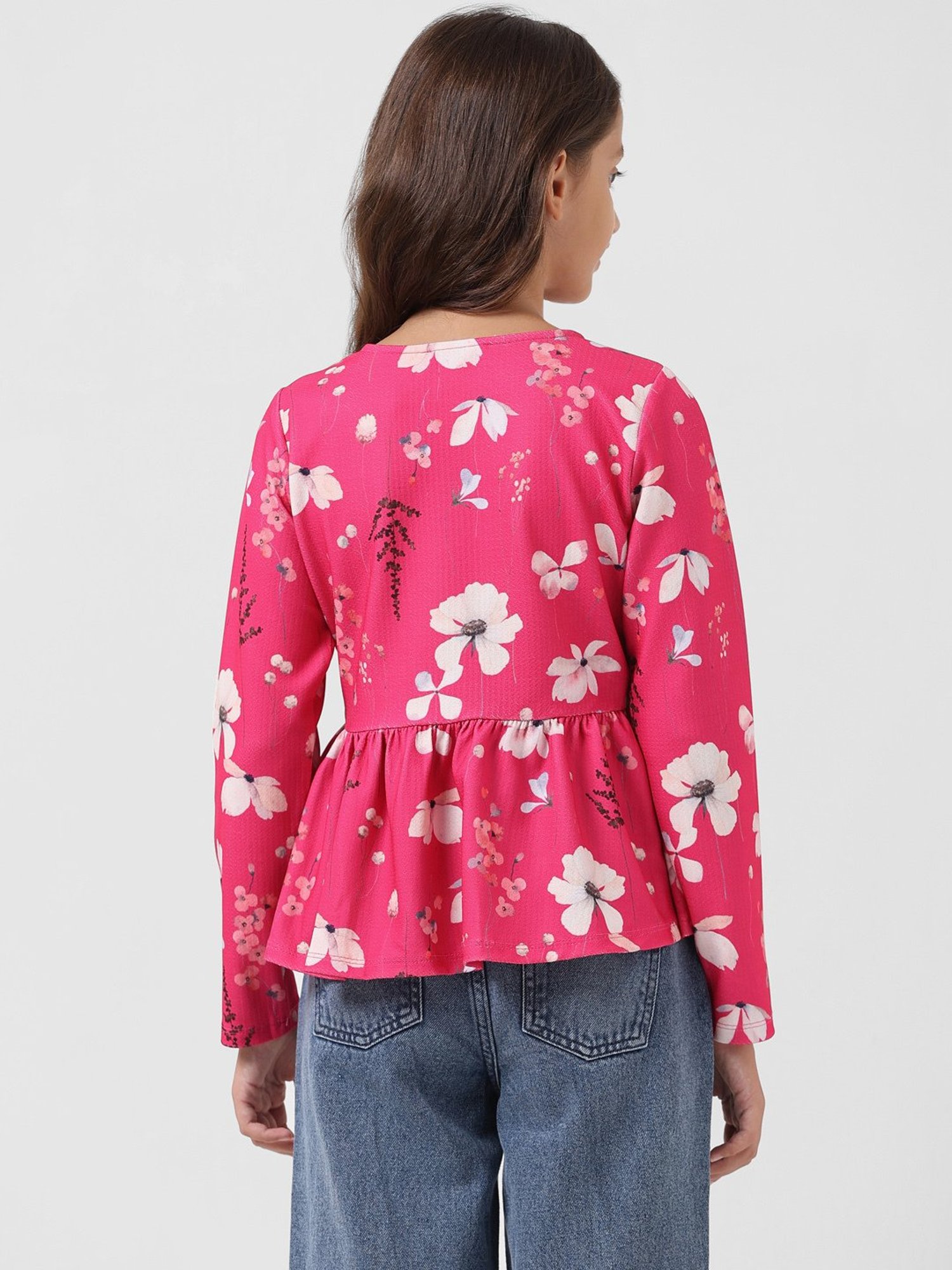 VERO MODA GIRL Pink Floral Print Full Sleeves Peplum Top