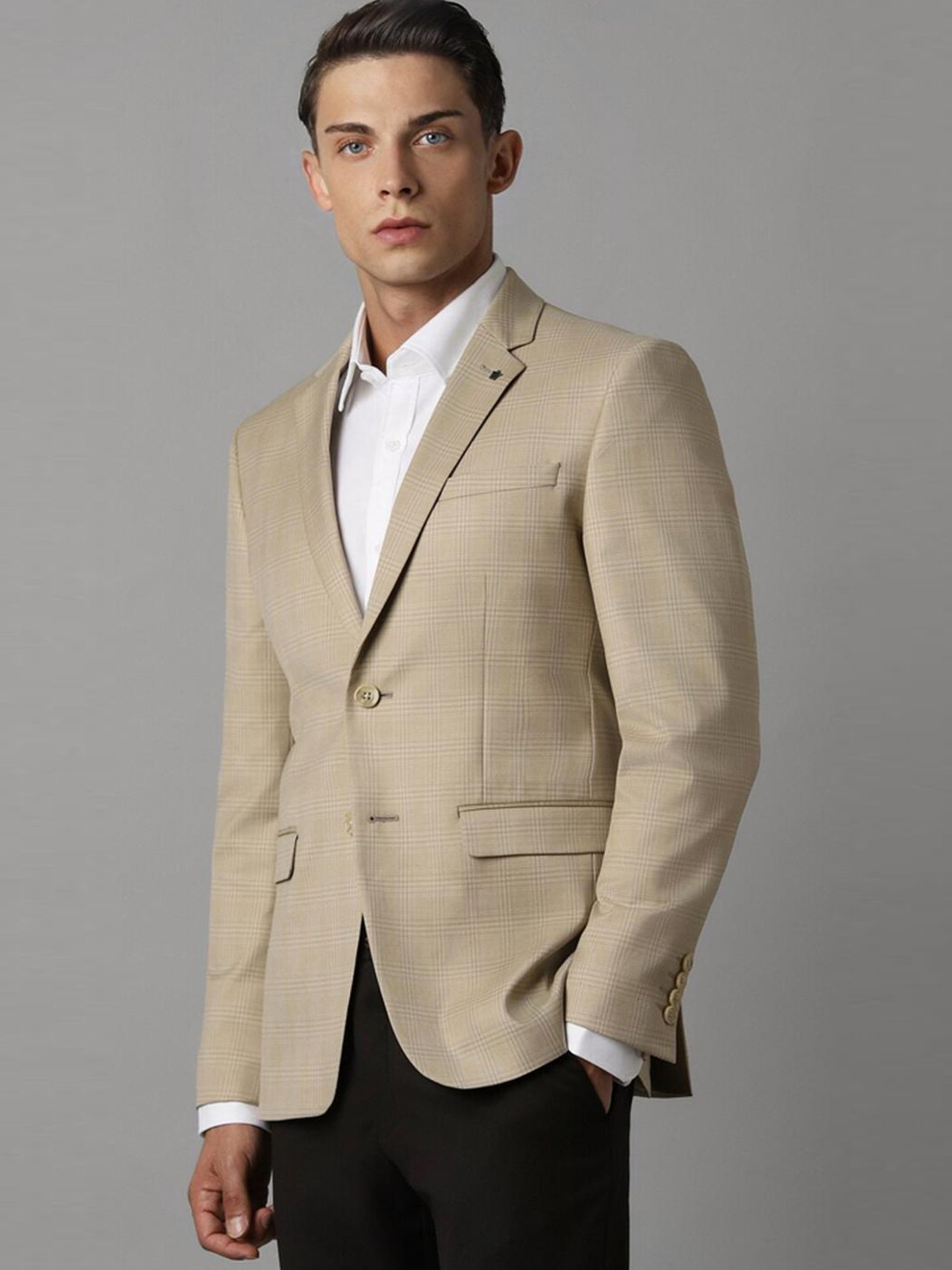 Louis Philippe Khaki Slim Fit Checks Blazer