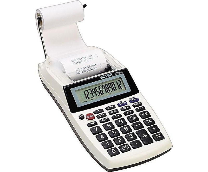 Victor 1205-4 Palm/Desktop One-Color Printing Calculator Black Print 2 Lines/Sec 12054