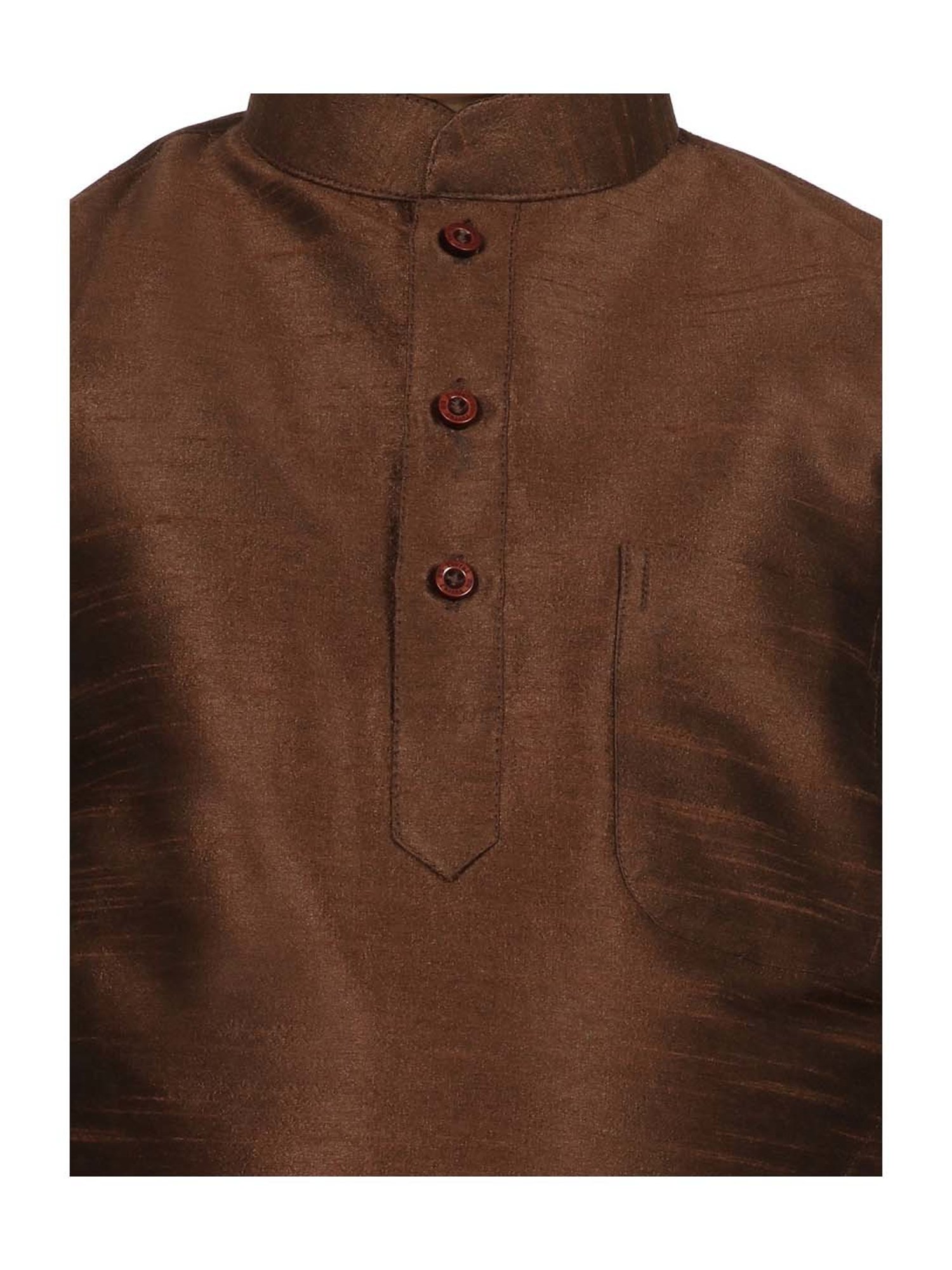 SG Yuvraj Kids Peach & Brown Textured Pattern Full Sleeves Kurta Set