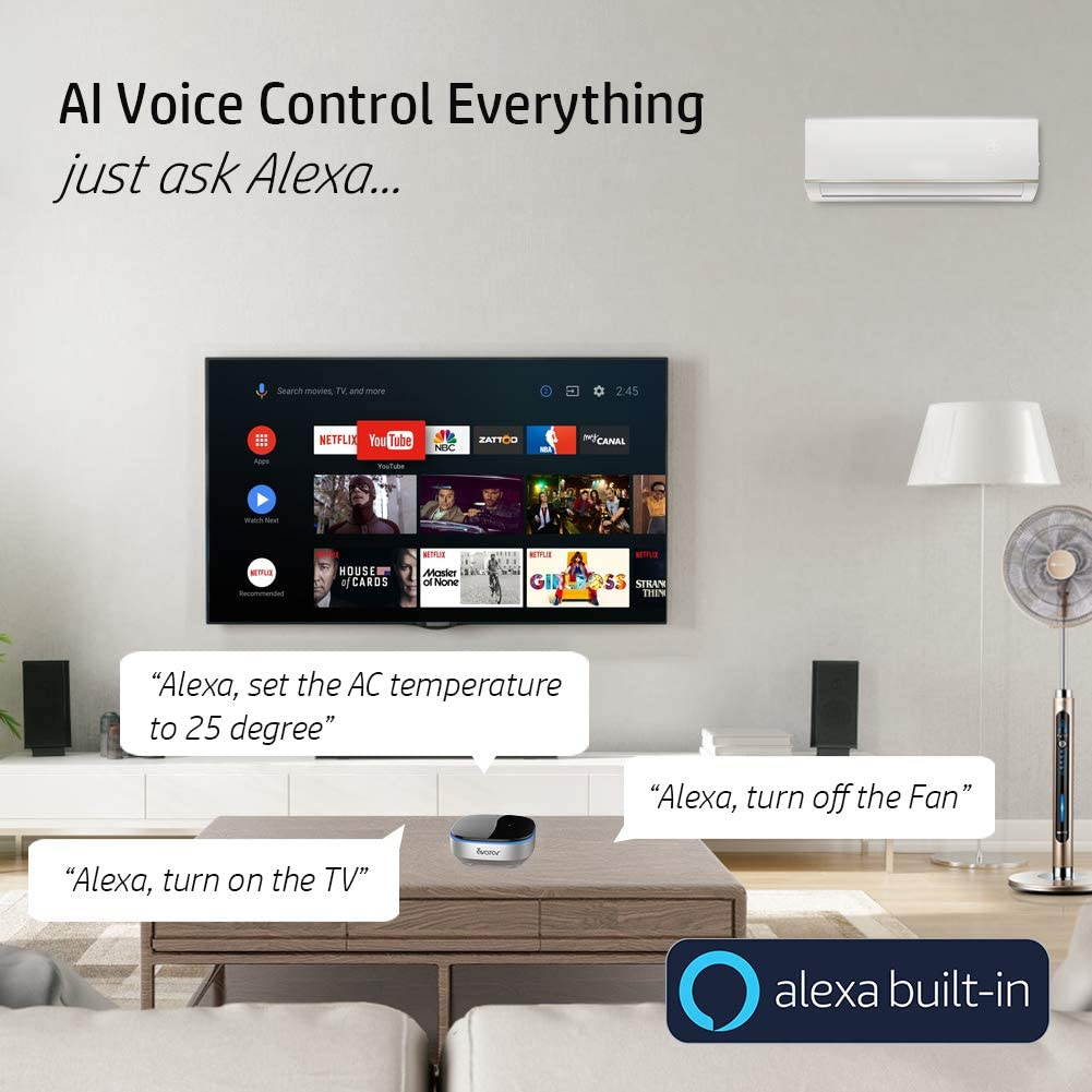 AvaCube Smart AI Voice Controller With Alexa Built-in and IR Remote , Voice Control Smart Home /Avatar Controls / Infrared Device,  Featured IR blaster for TV, STB, DVD, AC, Fan (AI Voice Hub)