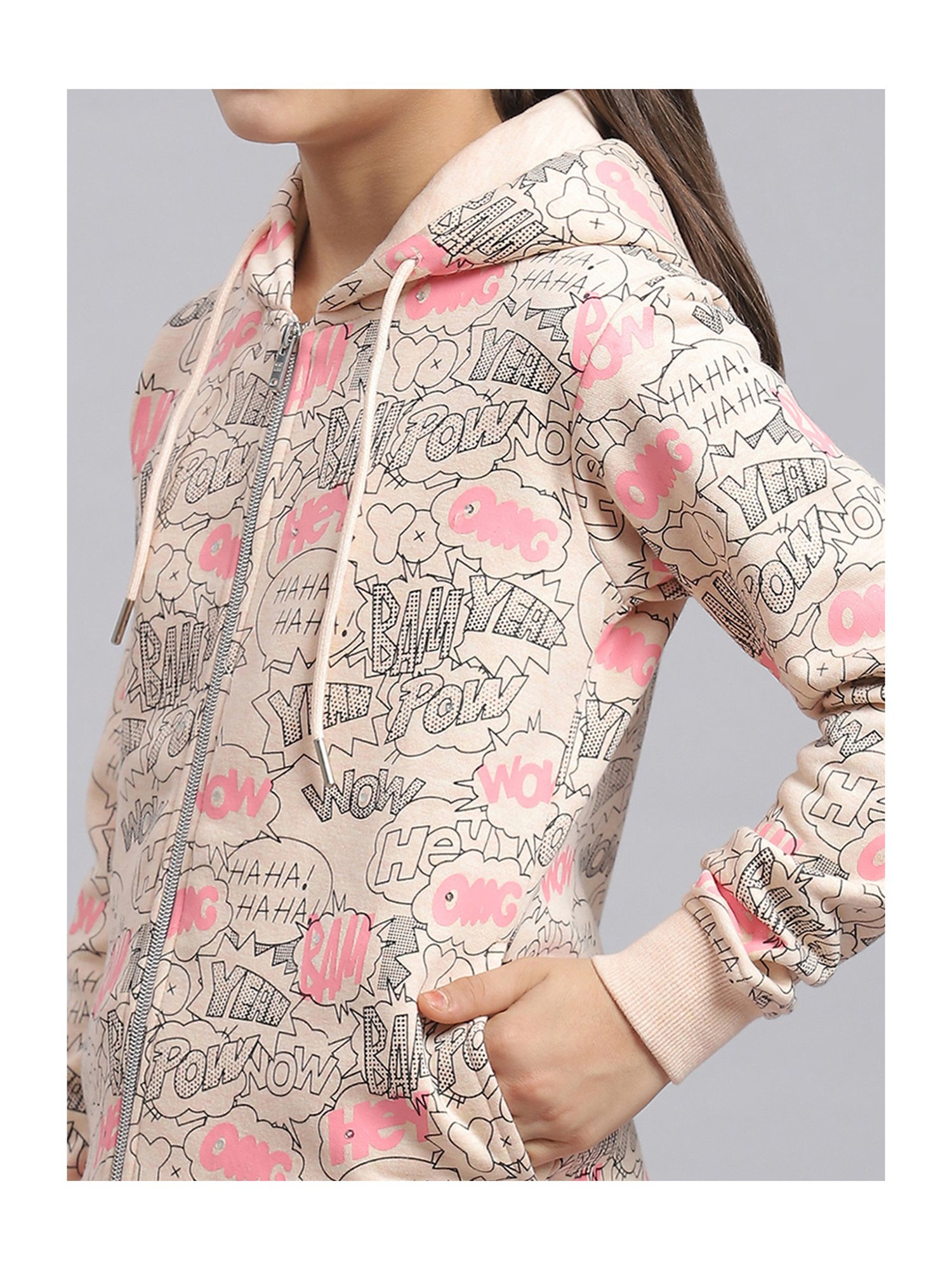 Monte Carlo Kids Peach Printed Full Sleeves Sweatshirt