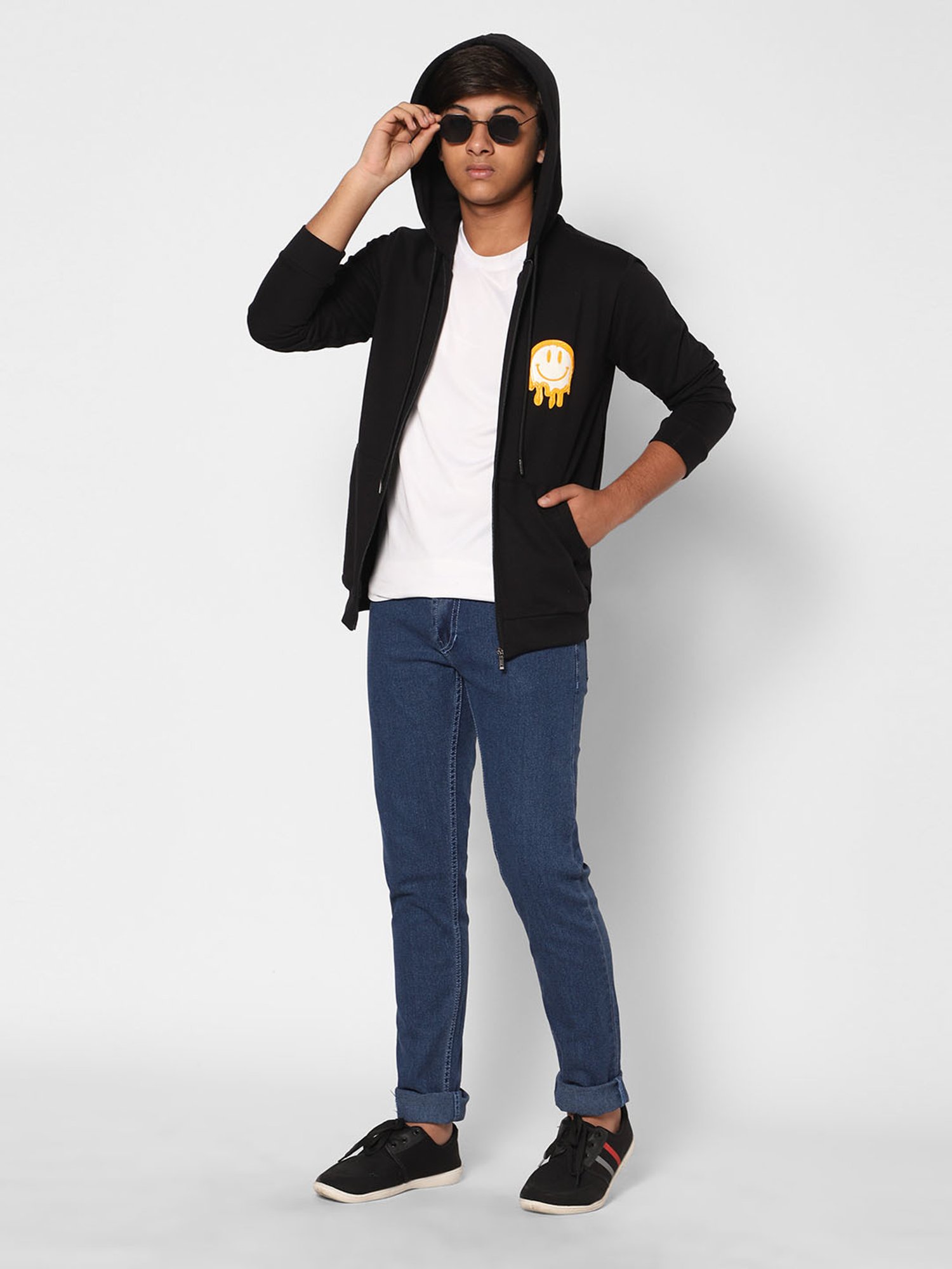 TeenTrums Boys Black Printed Full Sleeves Hoodie