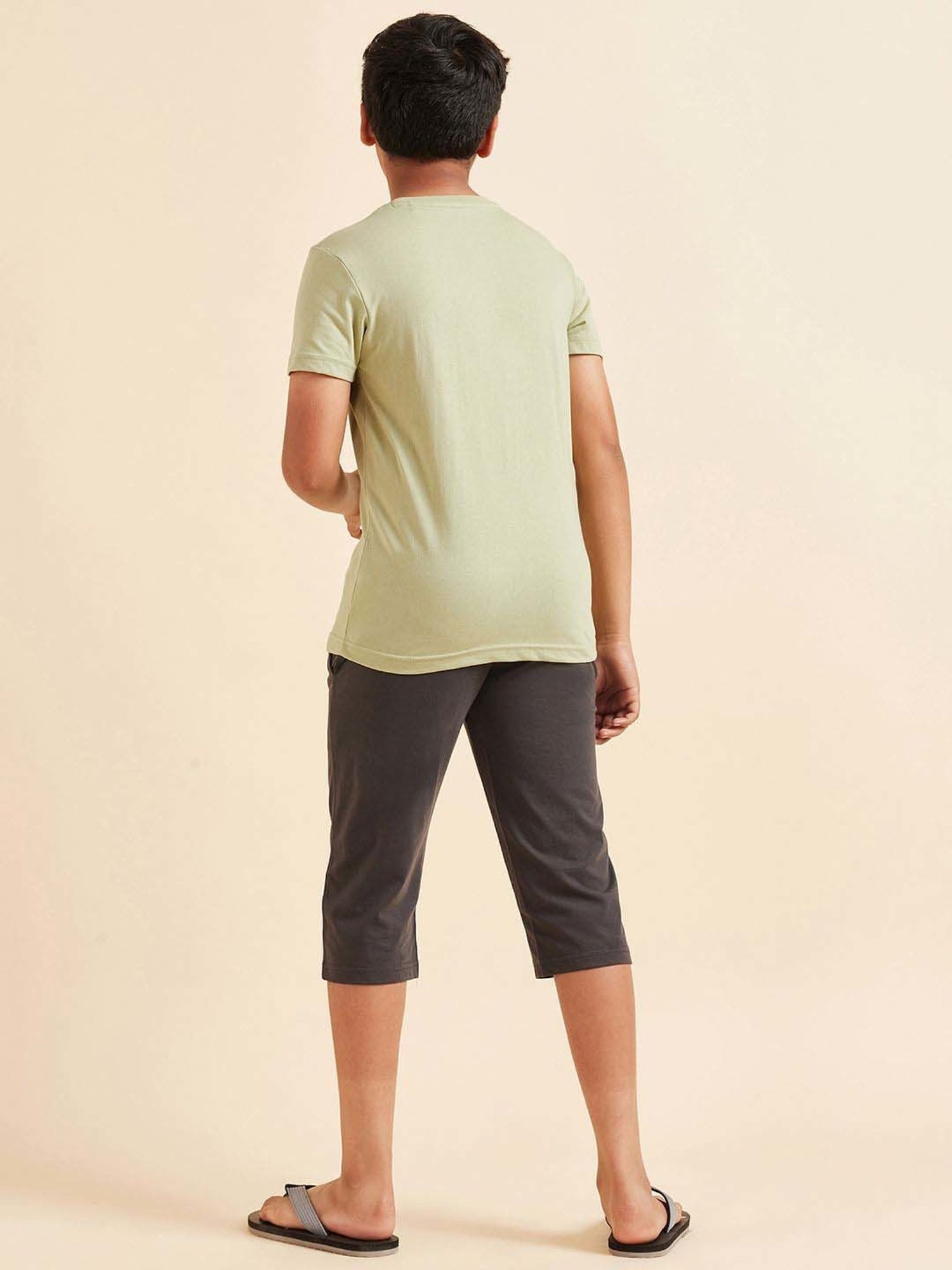 Sweet Dreams Kids Fog Green & Black Cotton Printed T-Shirt Set