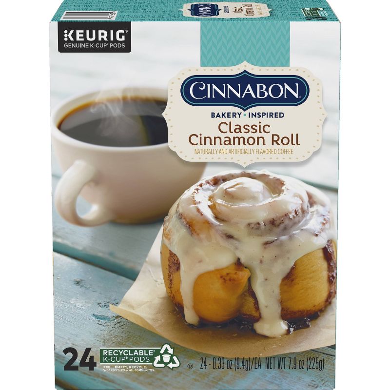 24ct Cinnabon Classic Cinnamon Roll Keurig K-Cup Coffee Pods Flavored Coffee Light Roast