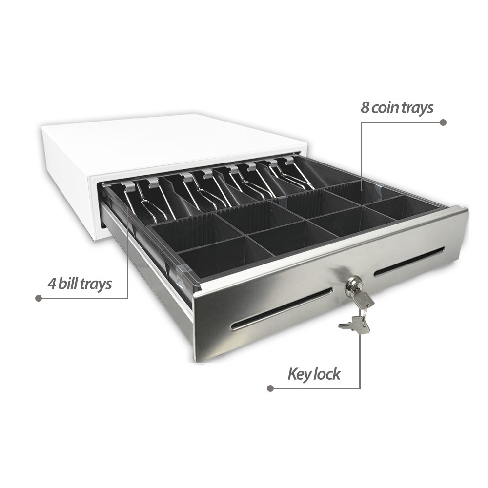 14" White Automatic POS Cash Drawer with Stainless Steel Front